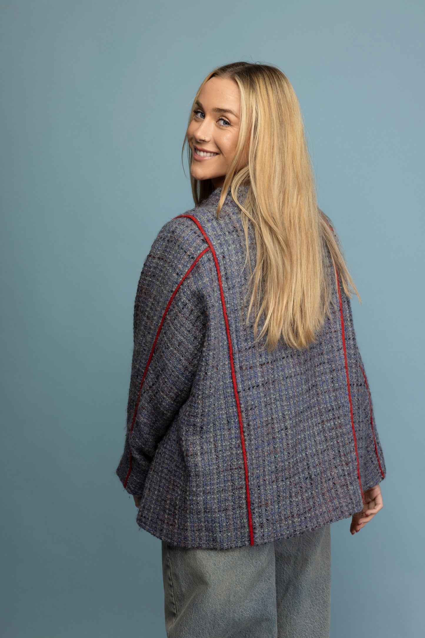 1980's Wool Peacoat Piped Jacket M