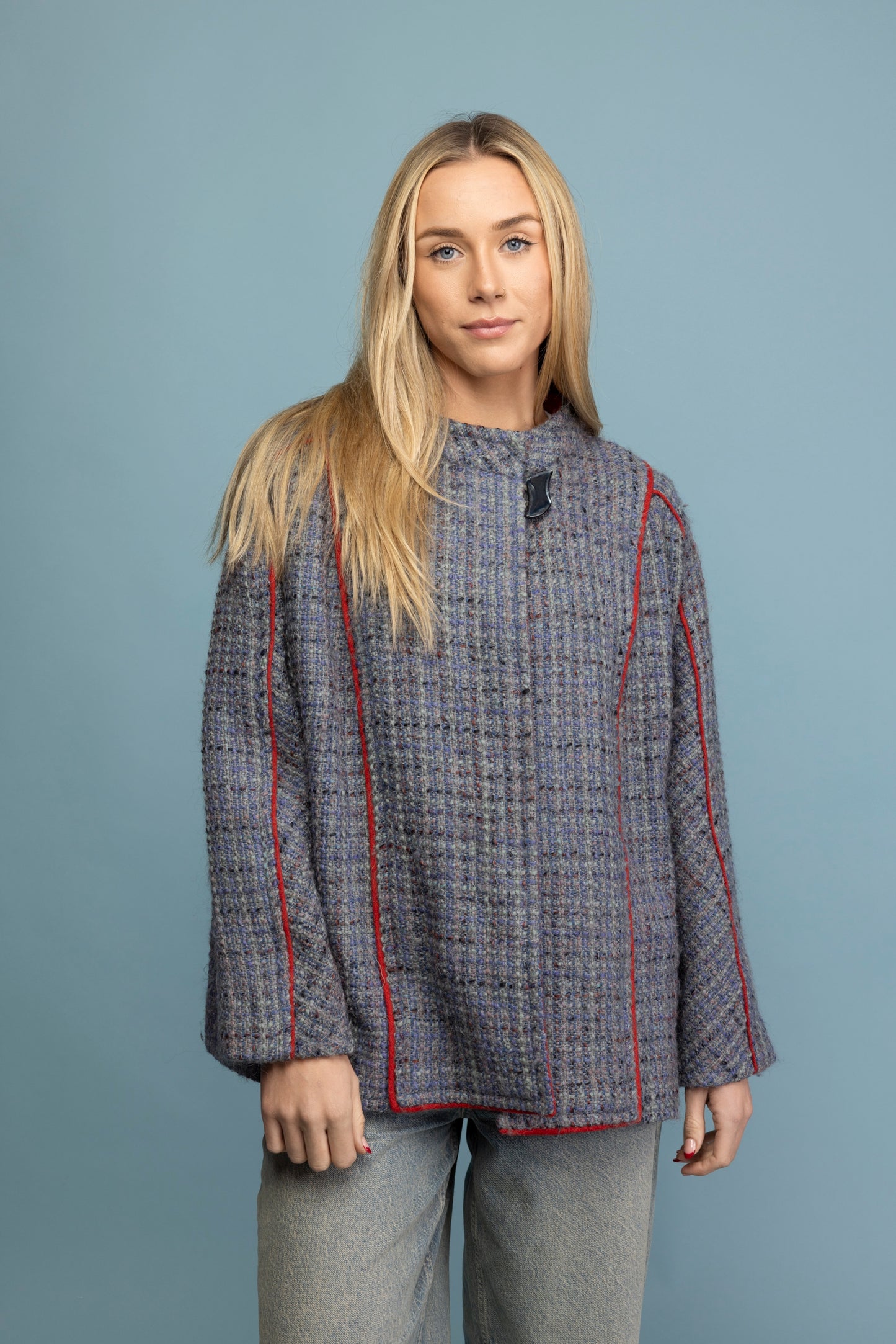 1980's Wool Peacoat Piped Jacket M