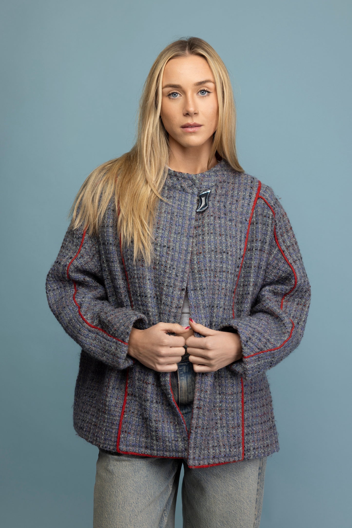 1980's Wool Peacoat Piped Jacket M