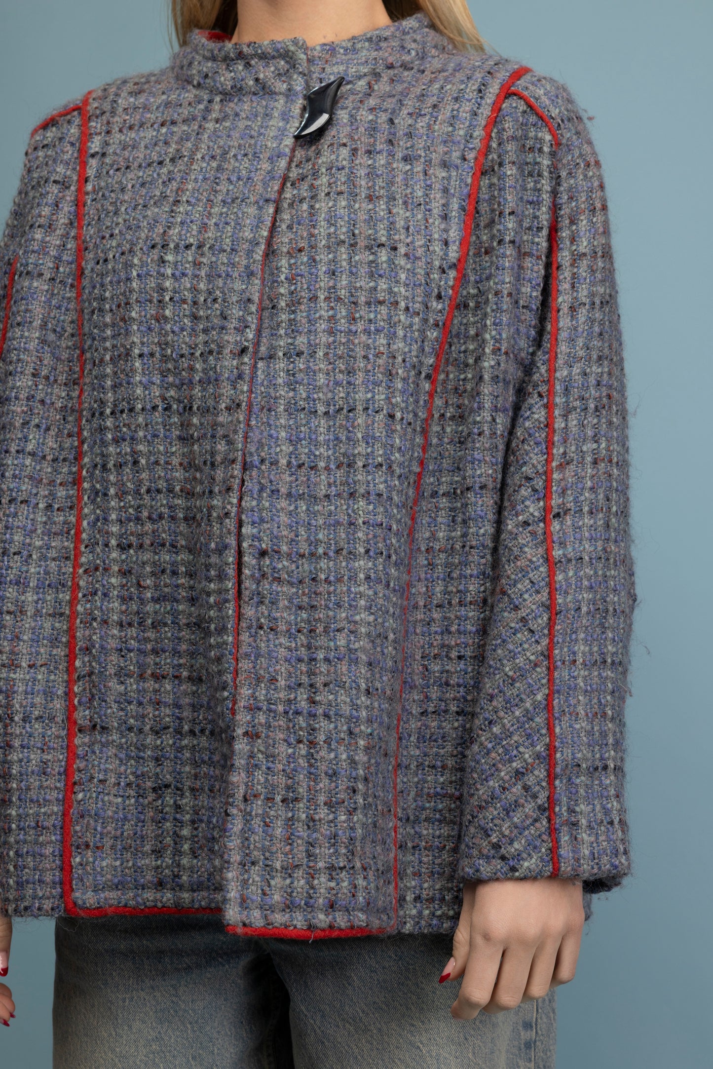 1980's Wool Peacoat Piped Jacket M