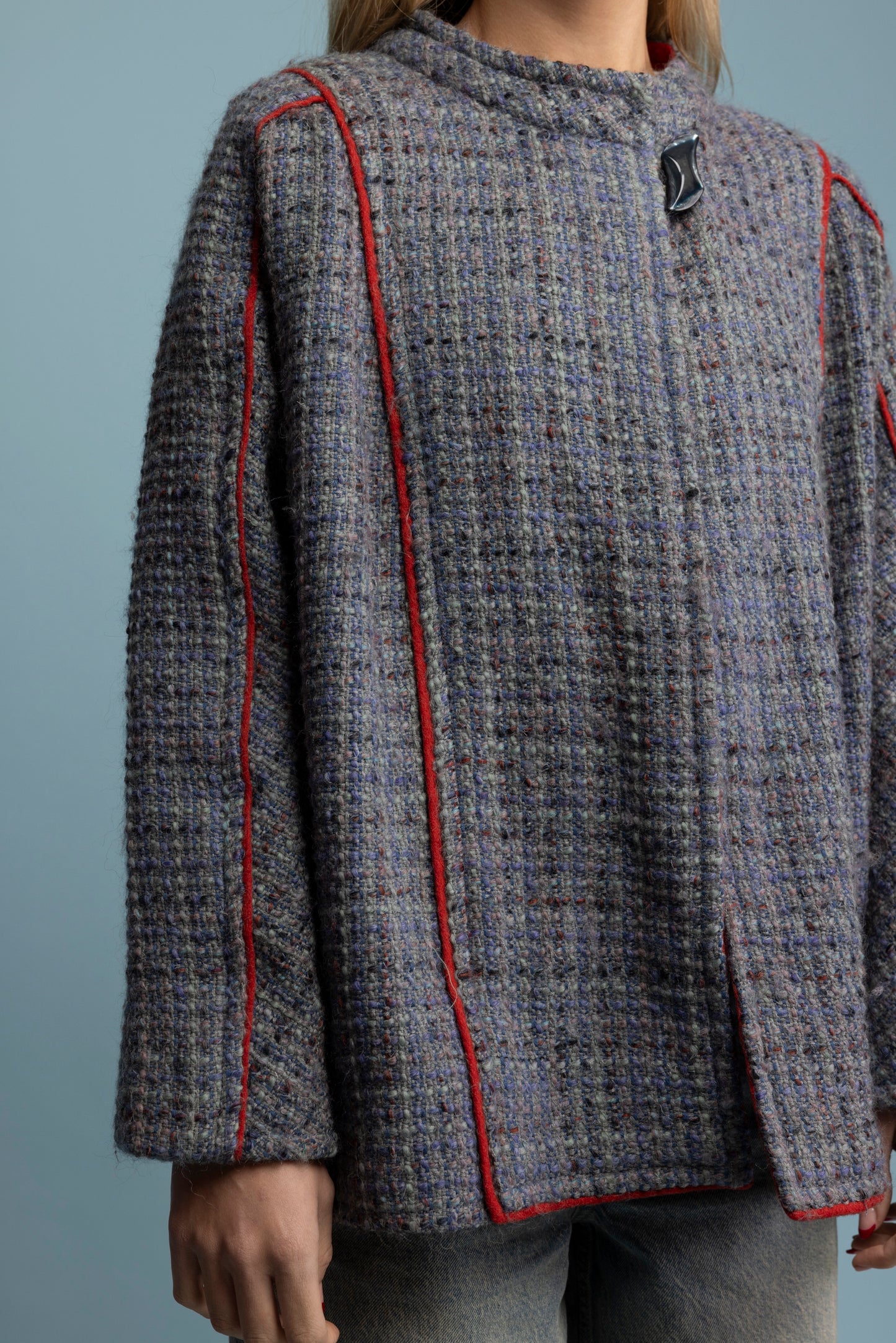 1980's Wool Peacoat Piped Jacket M
