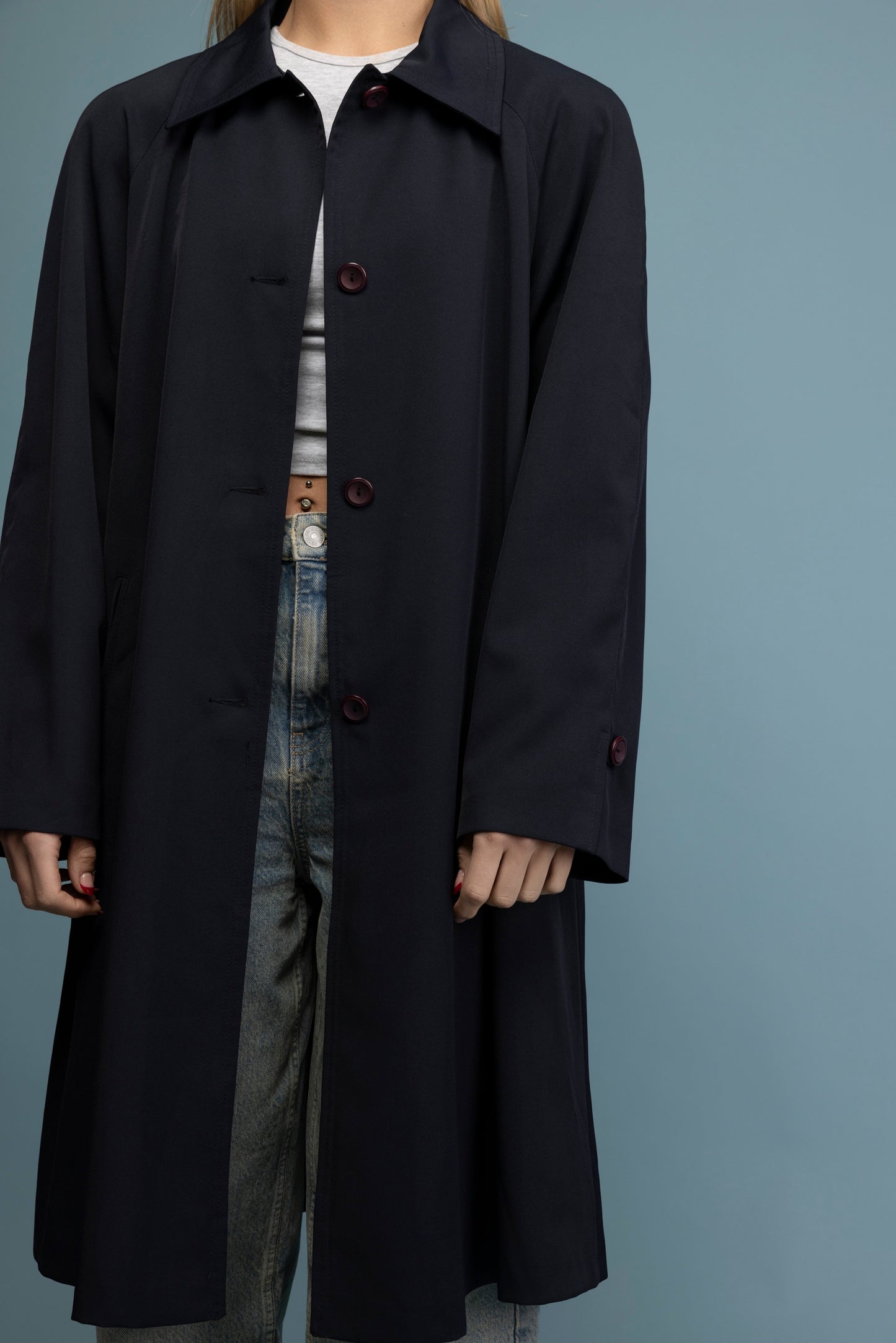 90's Navy Trenchcoat L