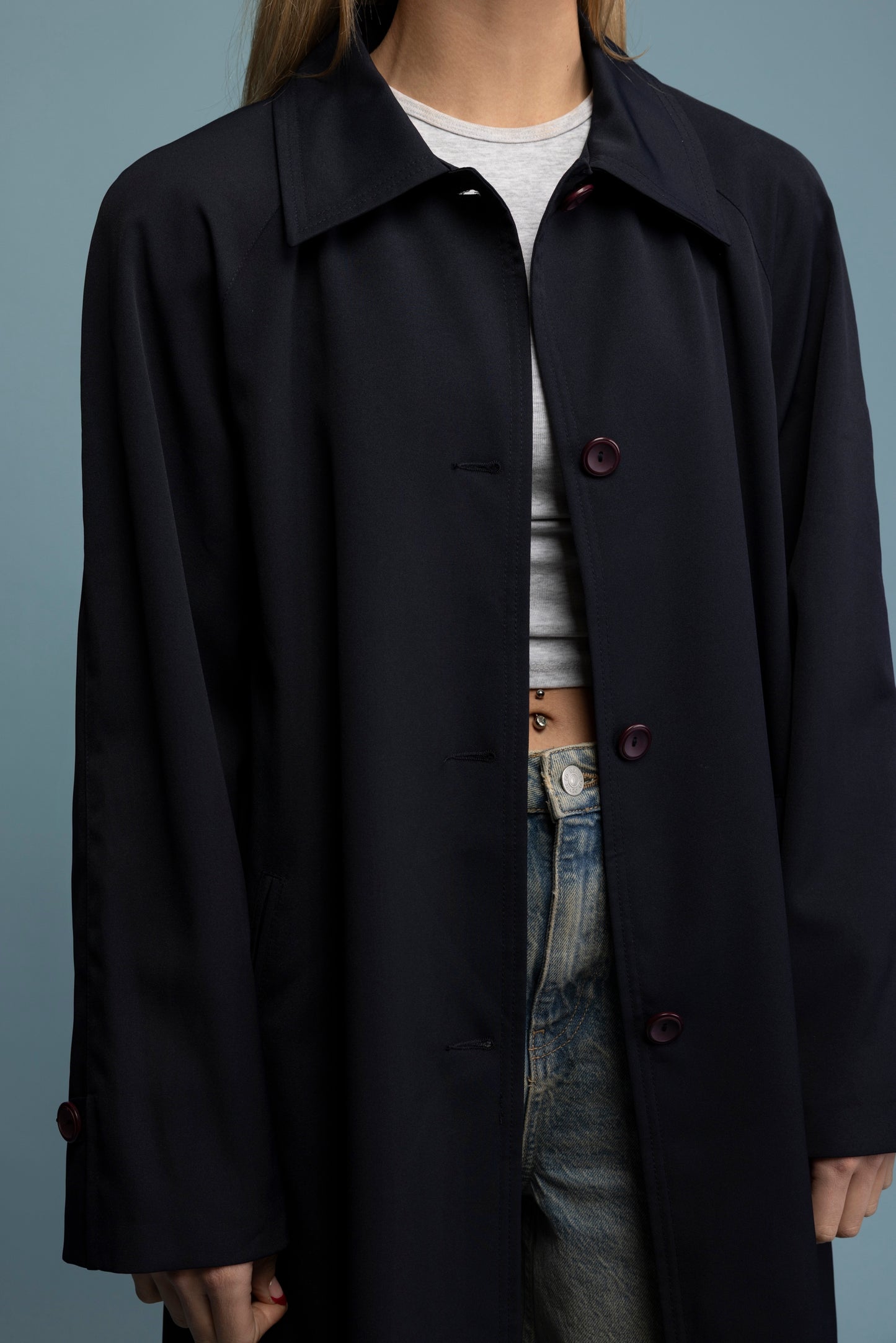 90's Navy Trenchcoat L