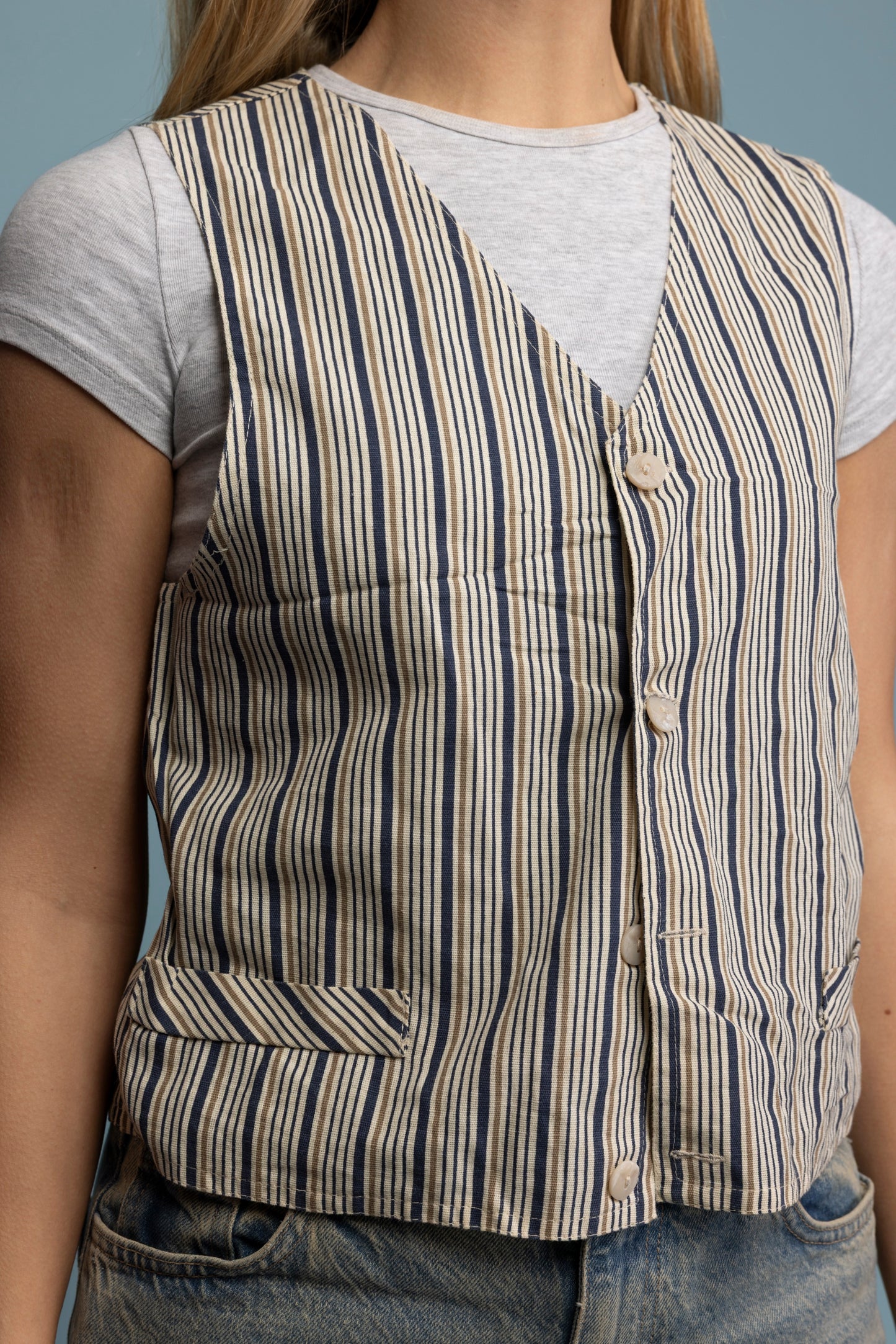 1970's Cotton Striped Waistcoat S/M