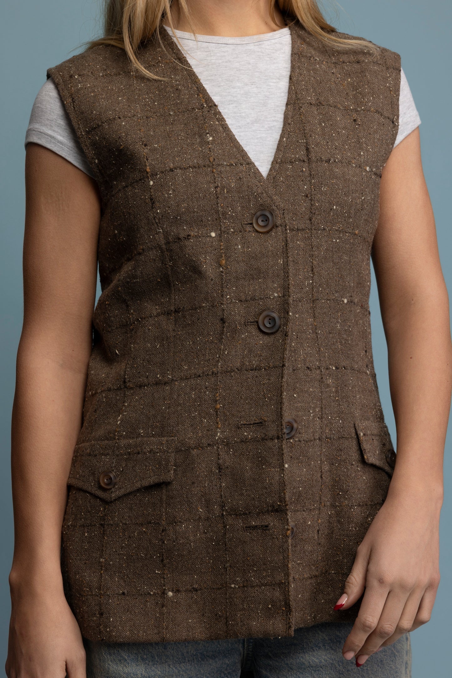 70's Tweed Textured Waistcoat M