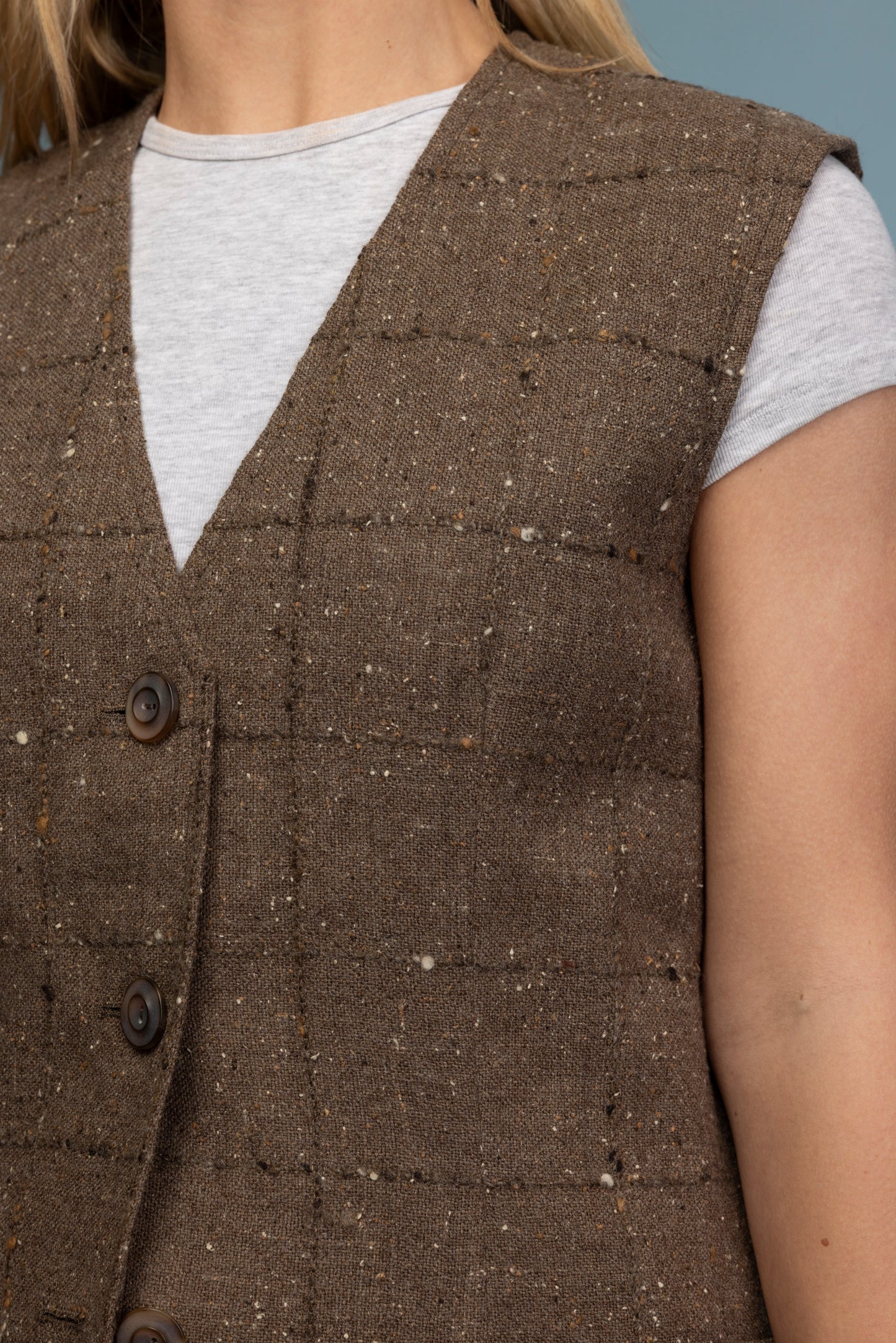 70's Tweed Textured Waistcoat M