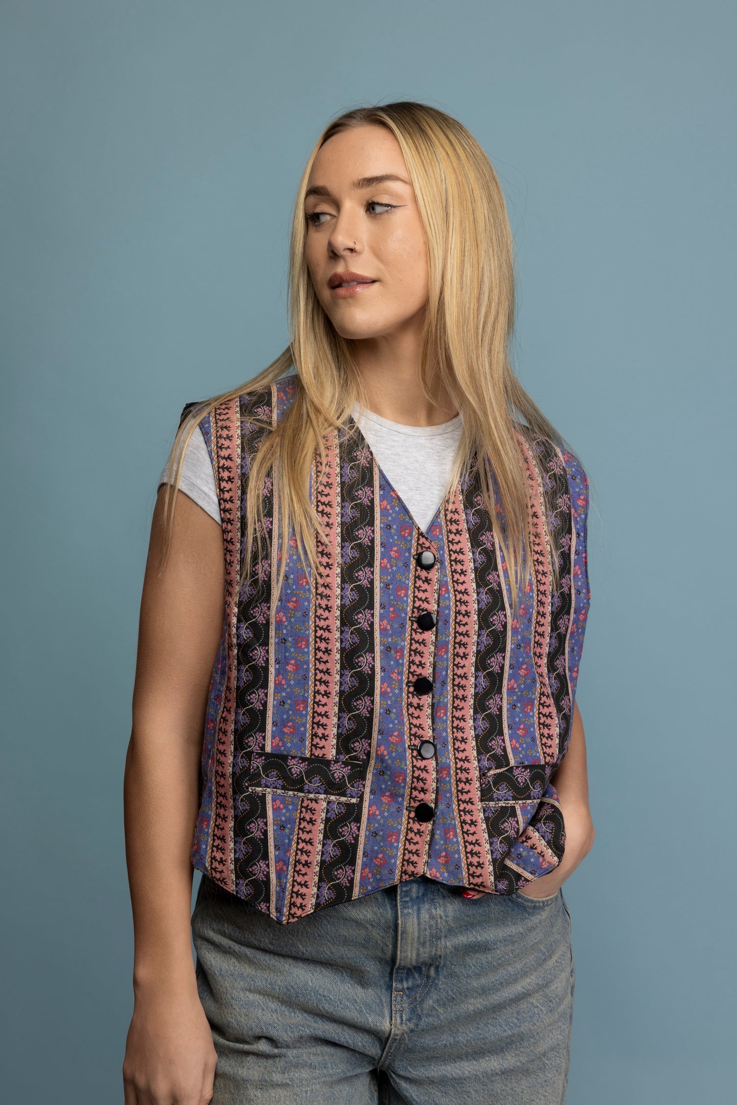 90's Patchwork Floral Cotton Vest M