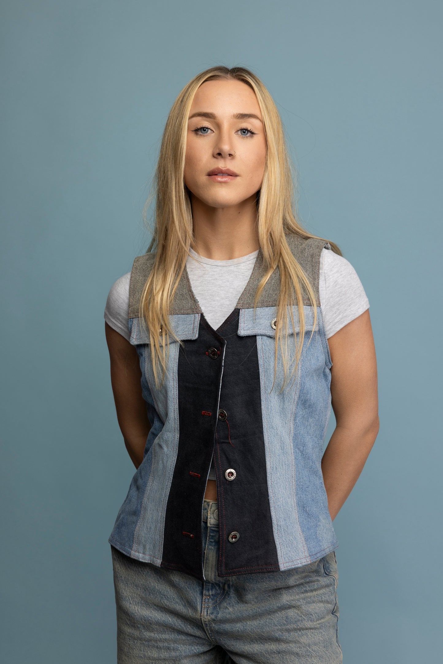 90's Handmade Patchwork Denim Waistcoat M