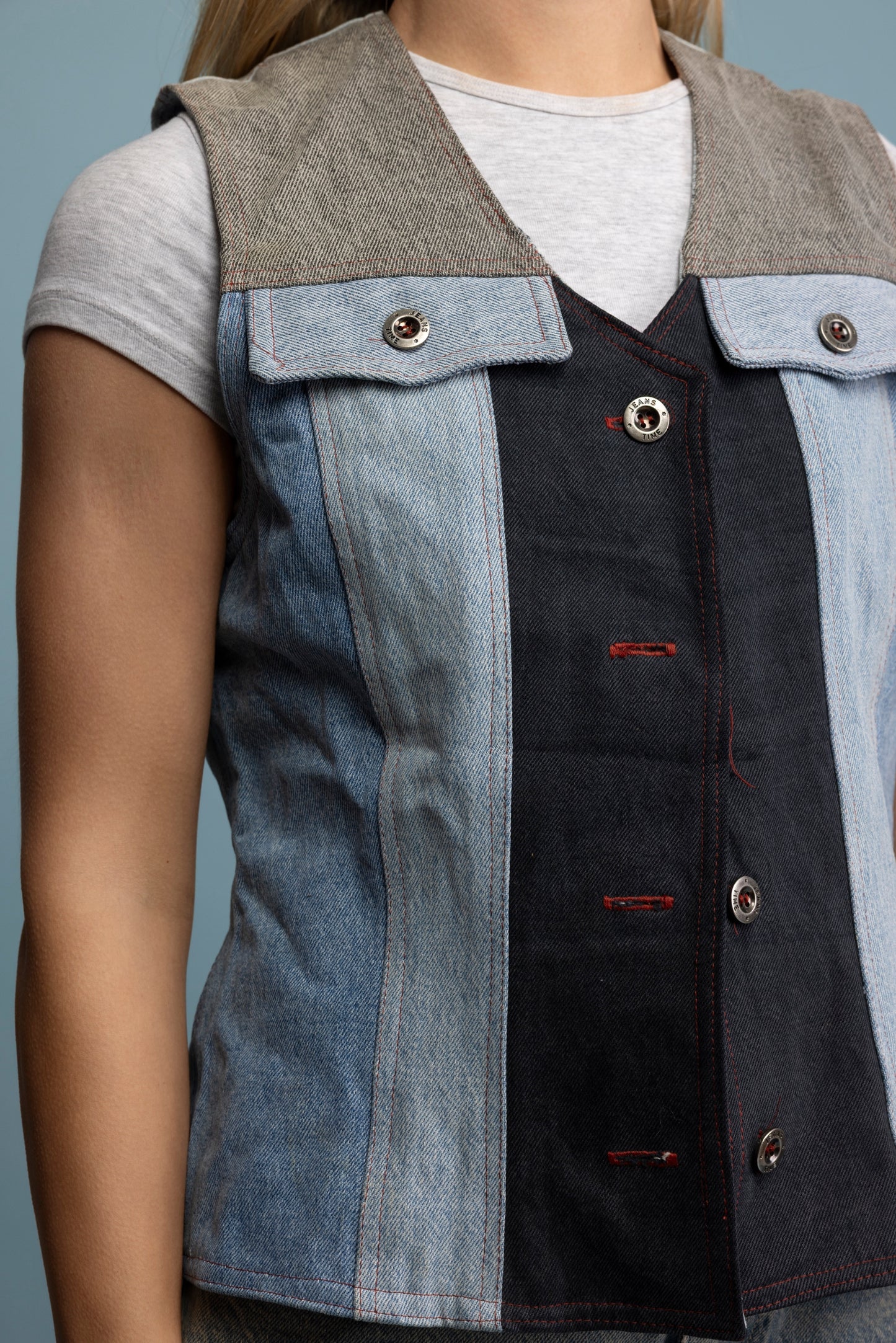 90's Handmade Patchwork Denim Waistcoat M
