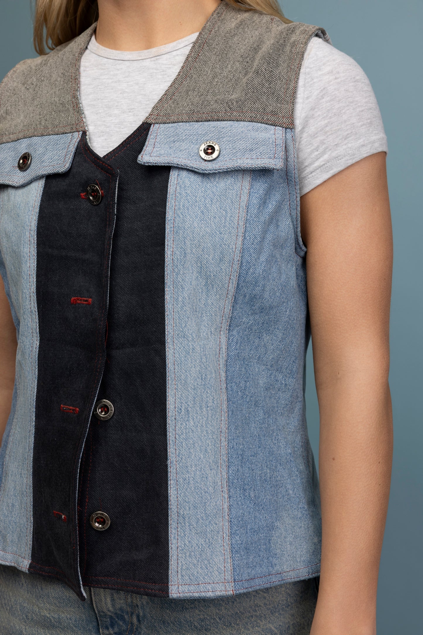 90's Handmade Patchwork Denim Waistcoat M