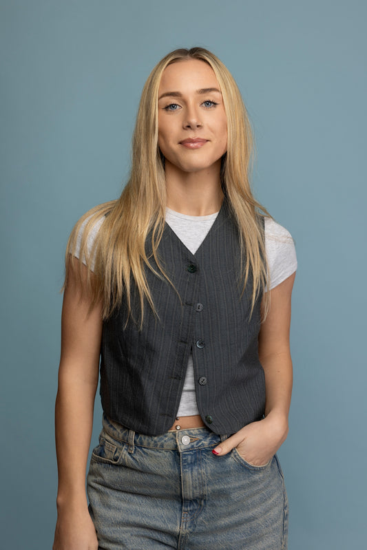 90's Pinstriped Cropped Waistcoat S/M