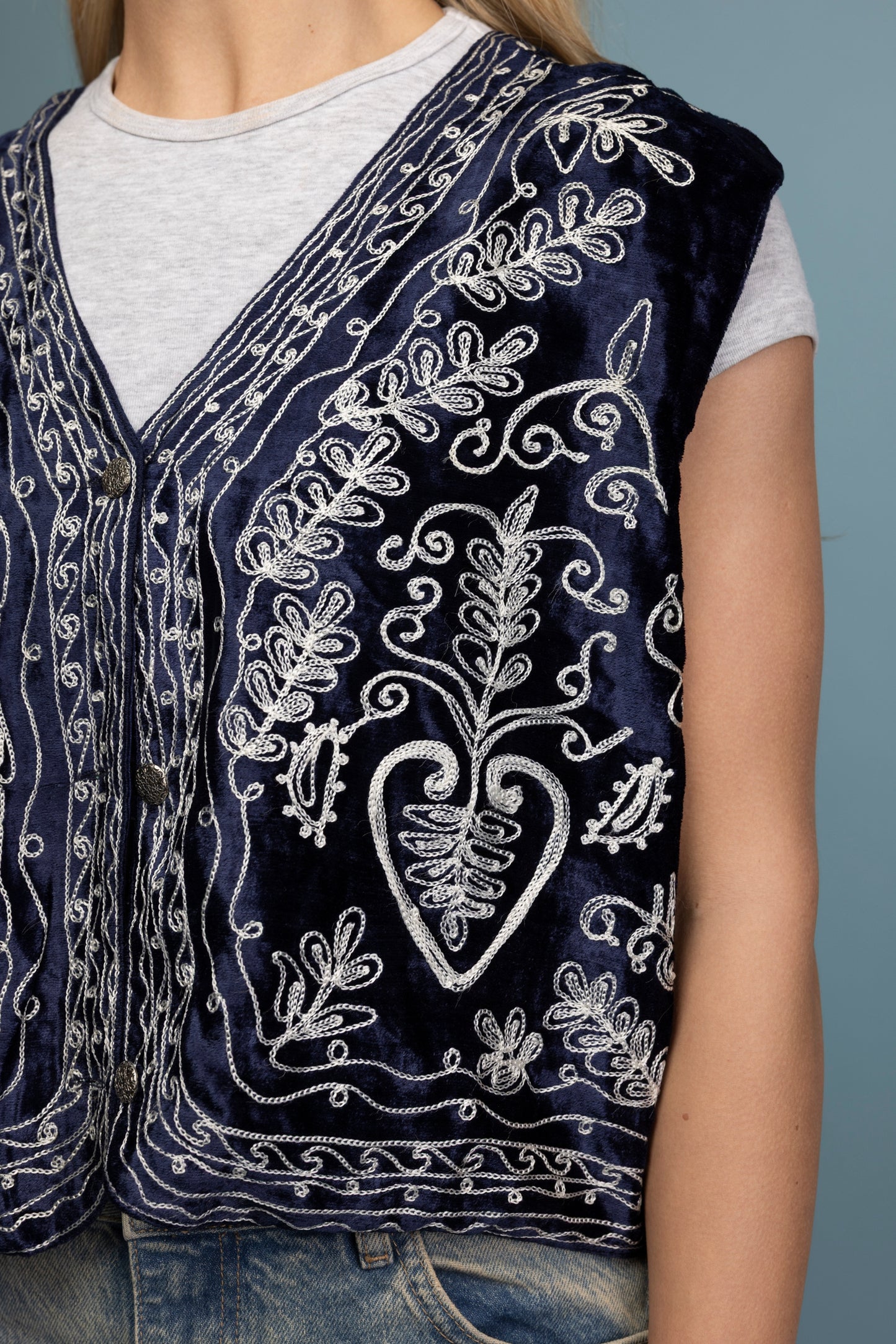 90's Whimsigoth Velvet Embroidered Waistcoat S/M