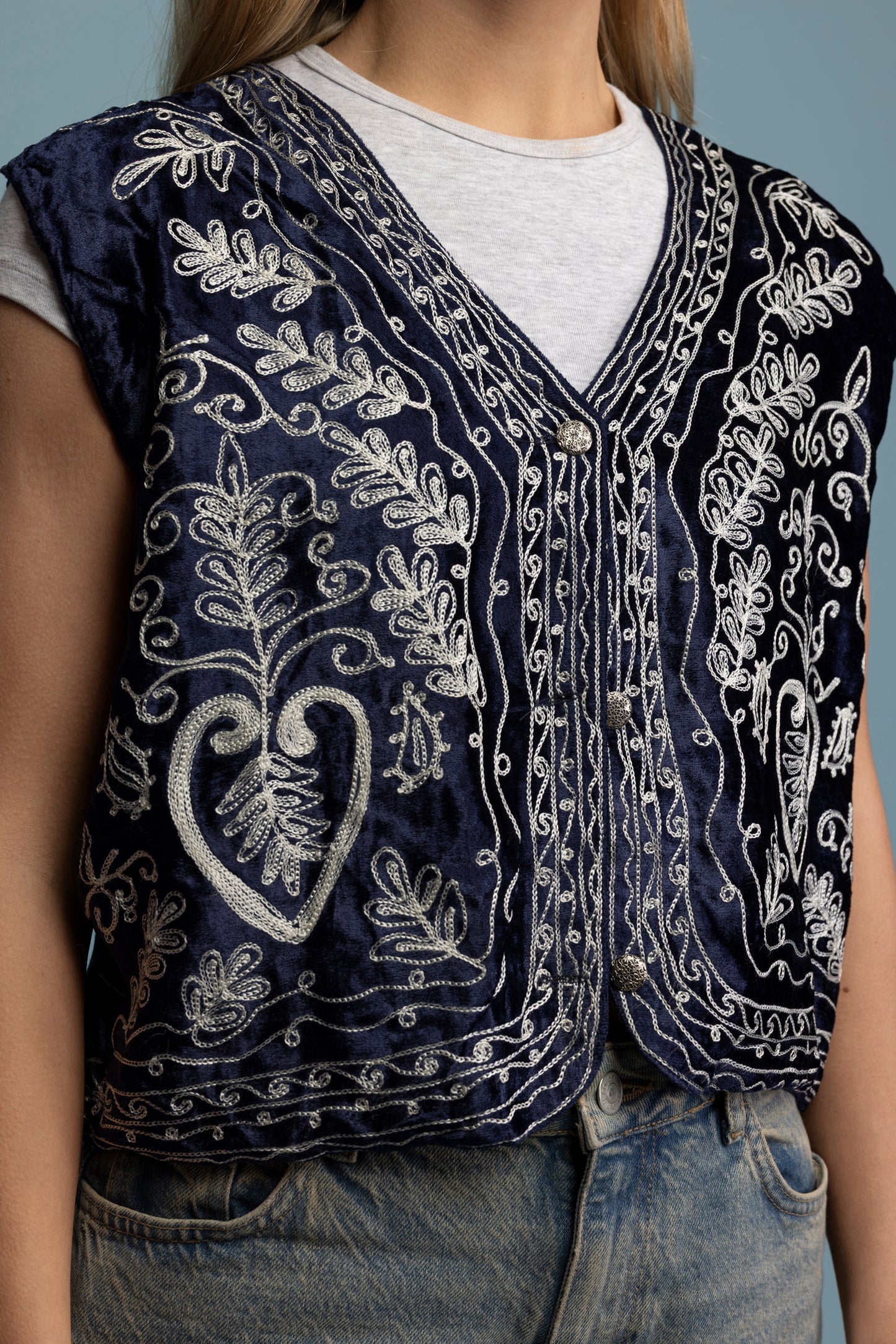 90's Whimsigoth Velvet Embroidered Waistcoat S/M