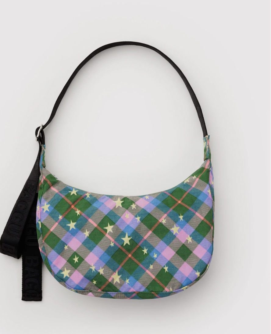 Baggu Star Plaid Cresent Bag Medium