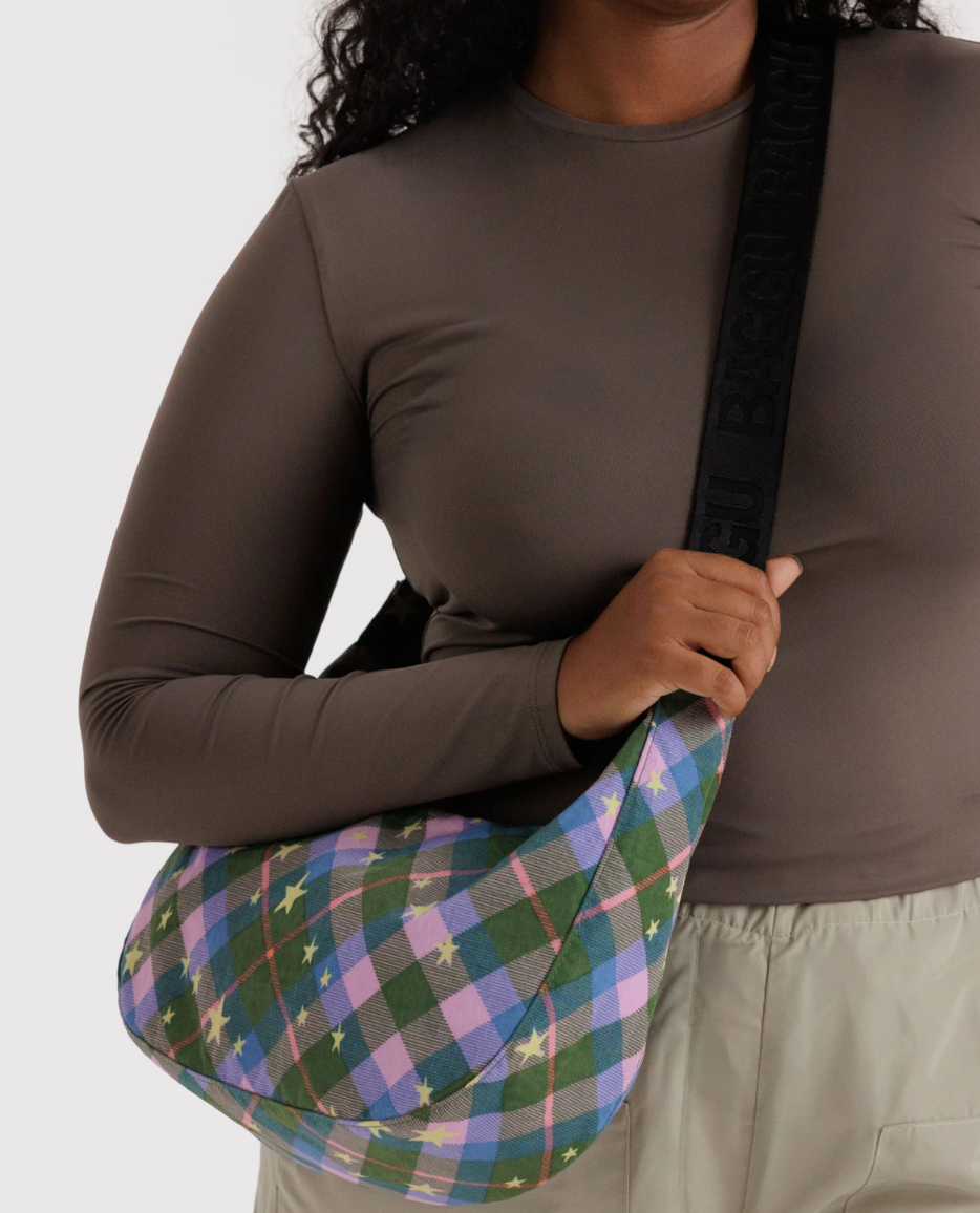 Baggu Star Plaid Cresent Bag Medium