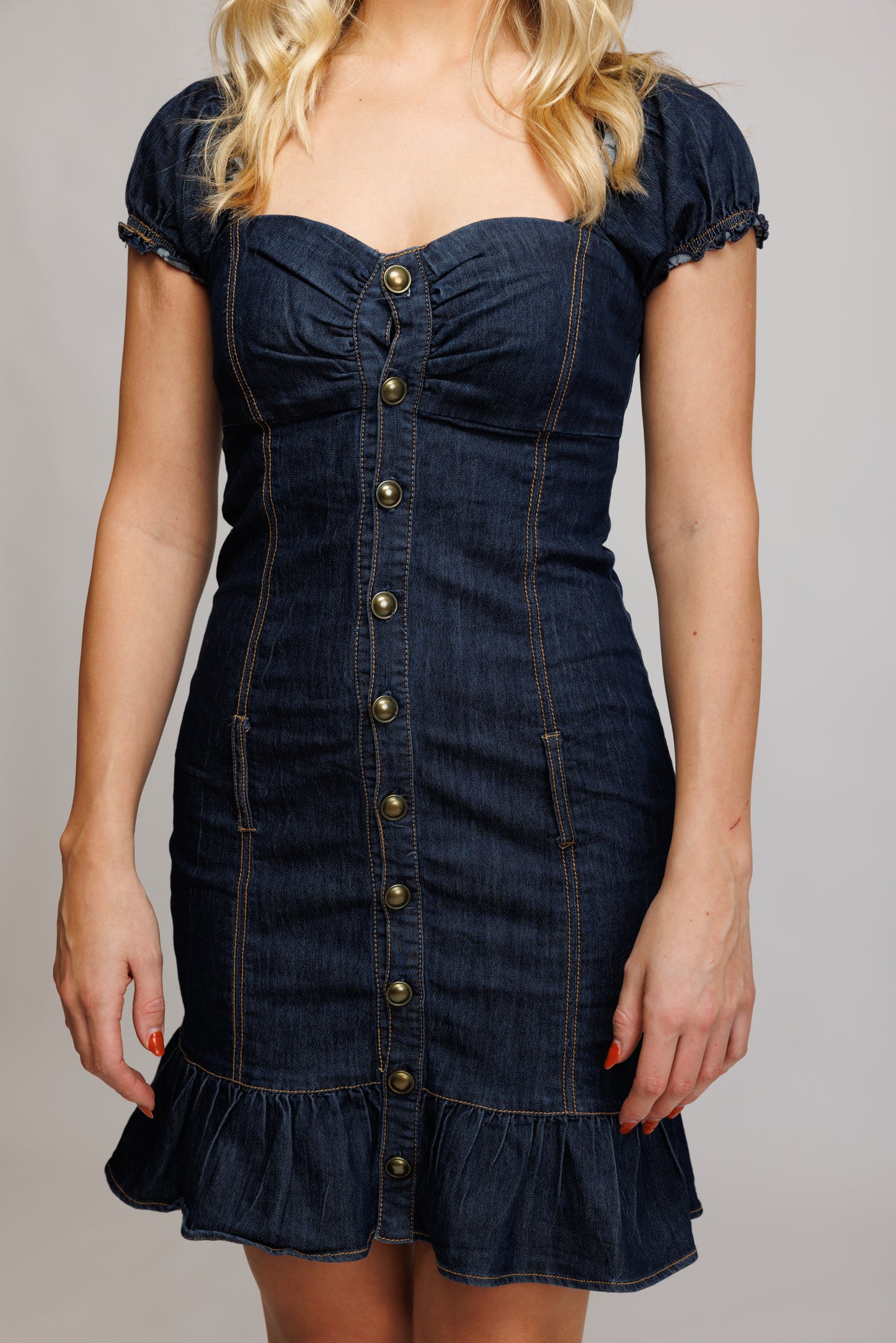 90's Sweetheart Neckline Denim Dress S