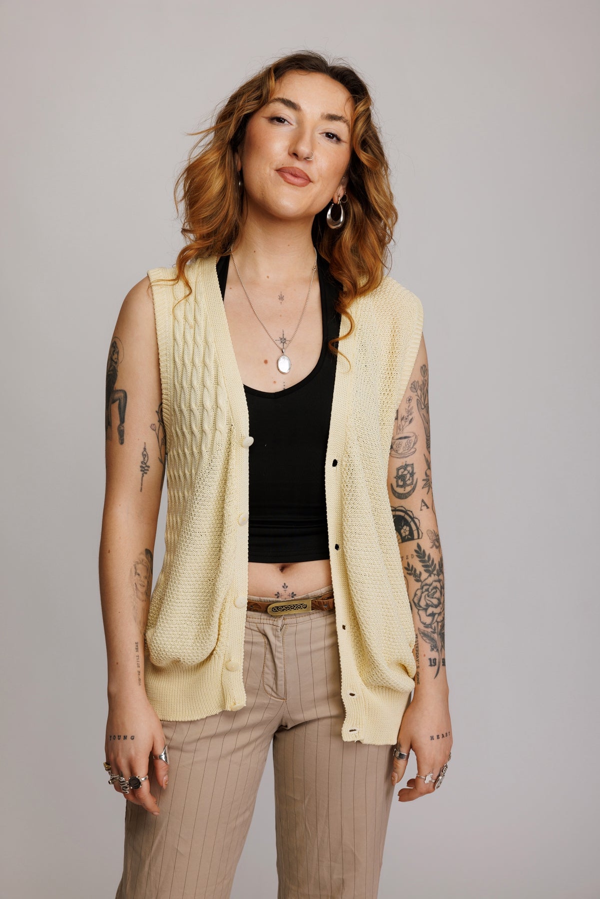 80's Lemon Yellow Sweater Vest M