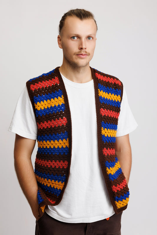 ** HANDKNIT FOR FINDERS KEEPERS - Striped Autumnal Waistcoat L/XL**
