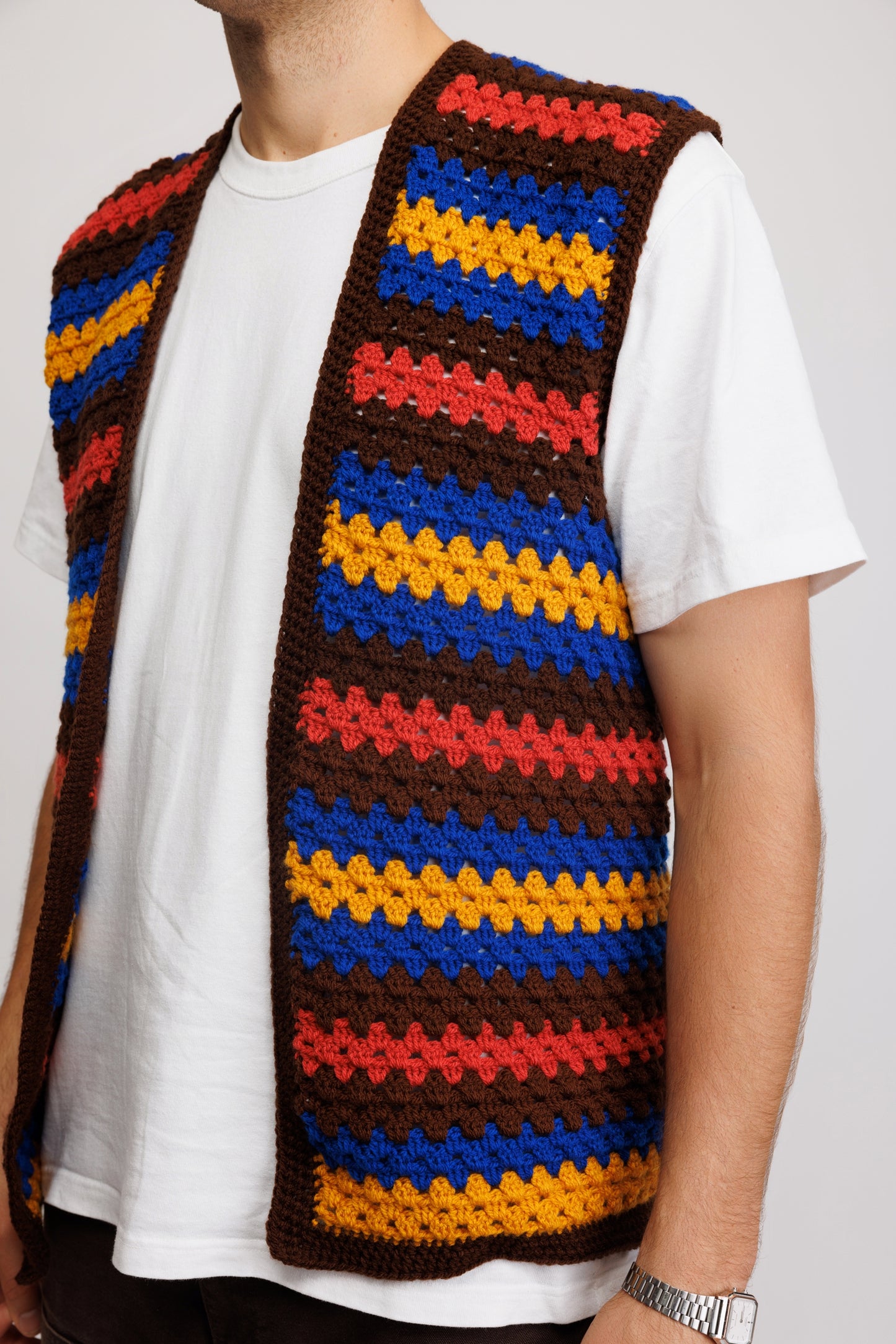 ** HANDKNIT FOR FINDERS KEEPERS - Striped Autumnal Waistcoat L/XL**