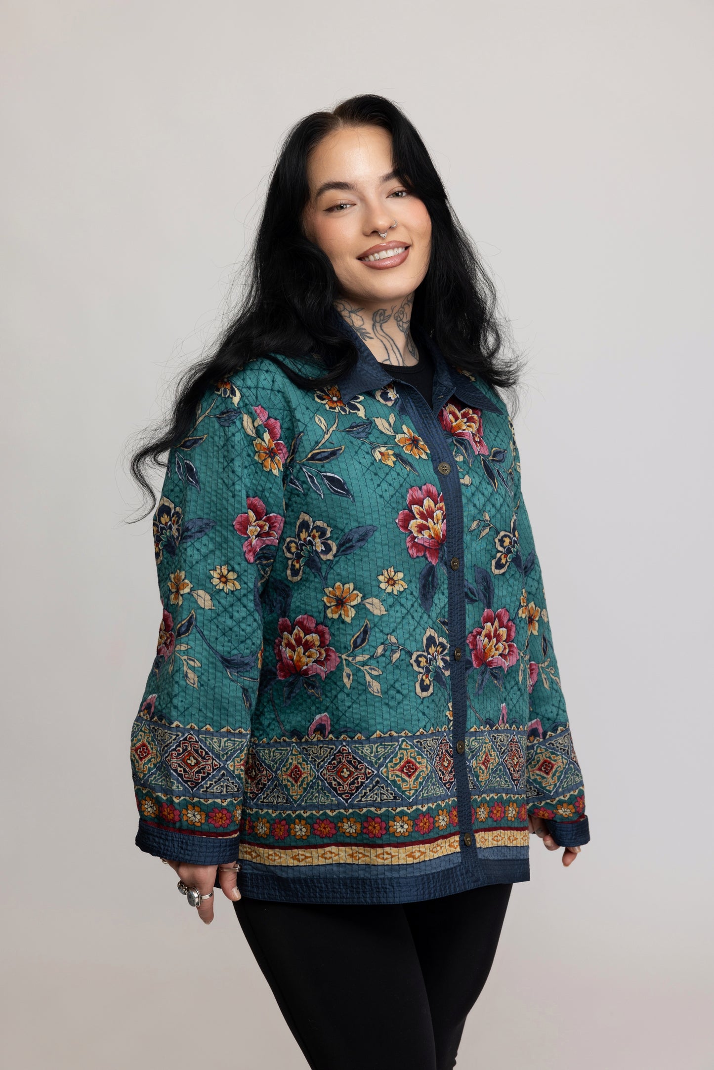 80's Quilted Floral Jacket M