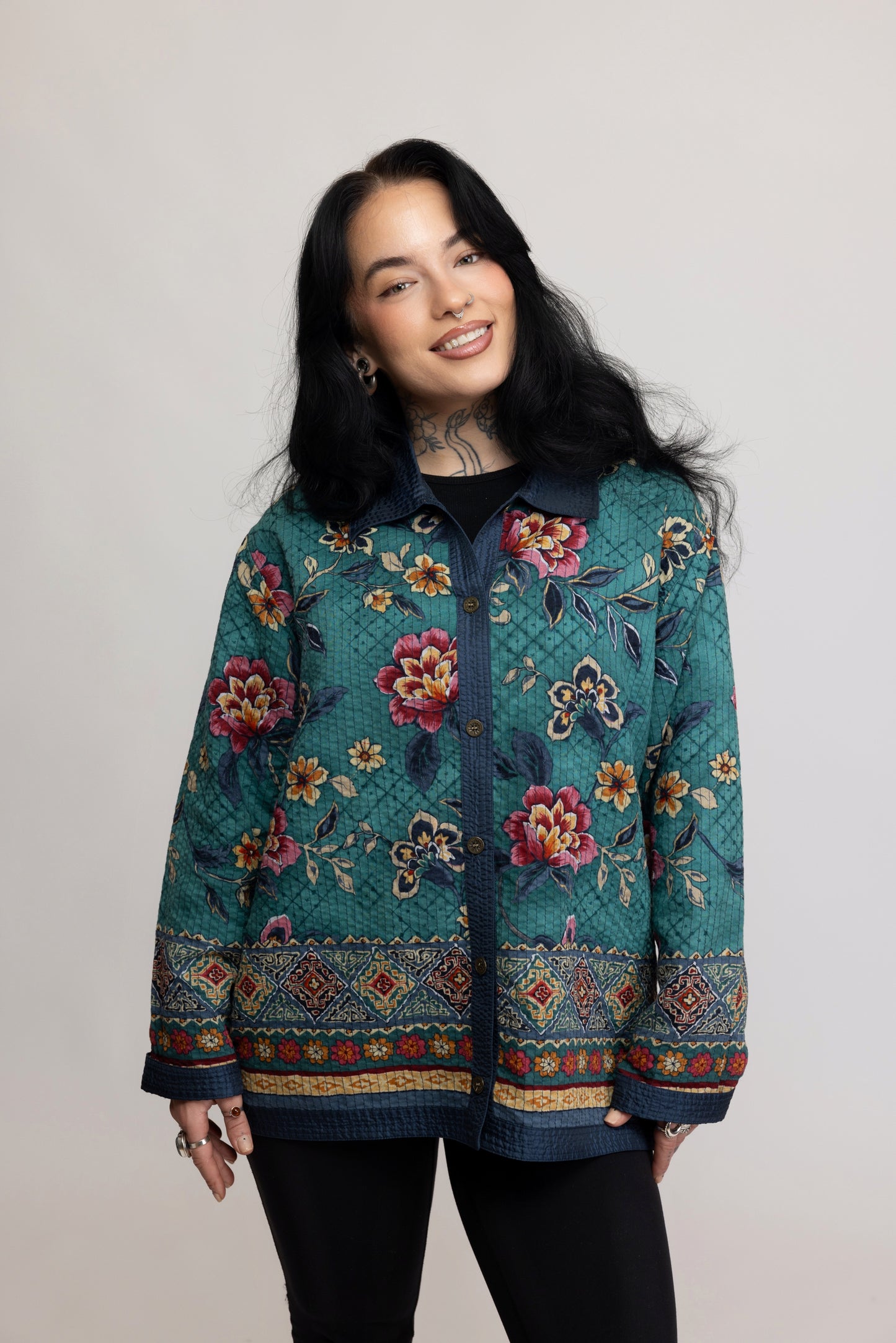 80's Quilted Floral Jacket M