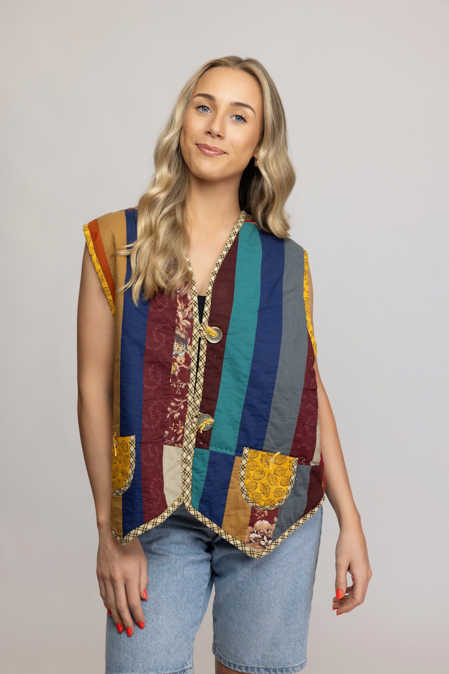 70's Quilted Patchwork  Waistcoat M