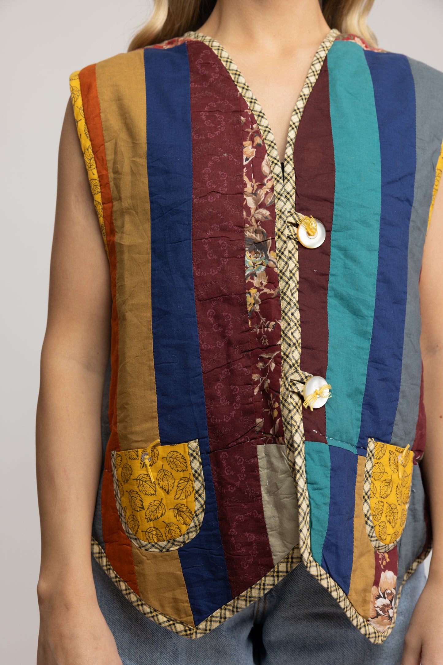 70's Quilted Patchwork  Waistcoat M