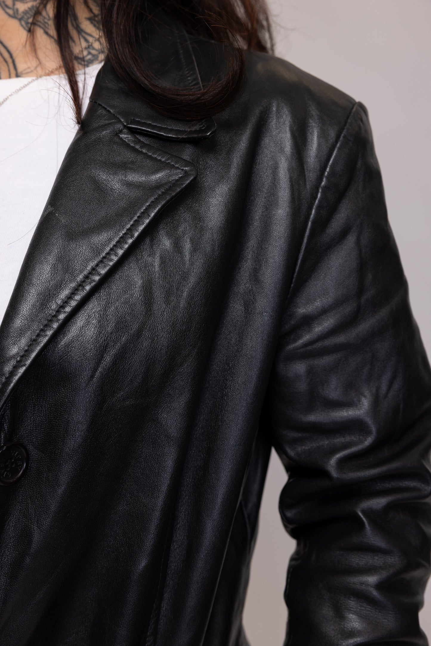 70's Leather Long Jacket S/M
