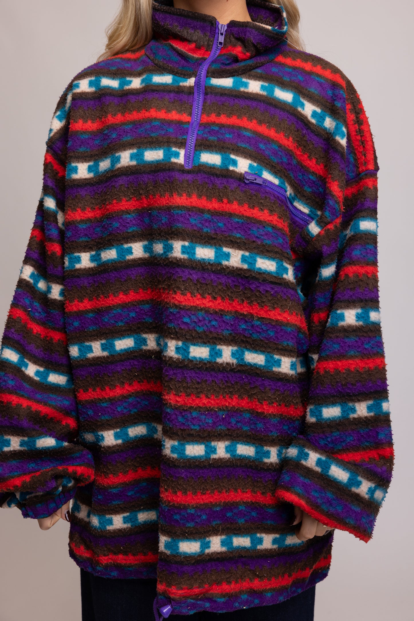 80's Purple Patterned Fleece XL