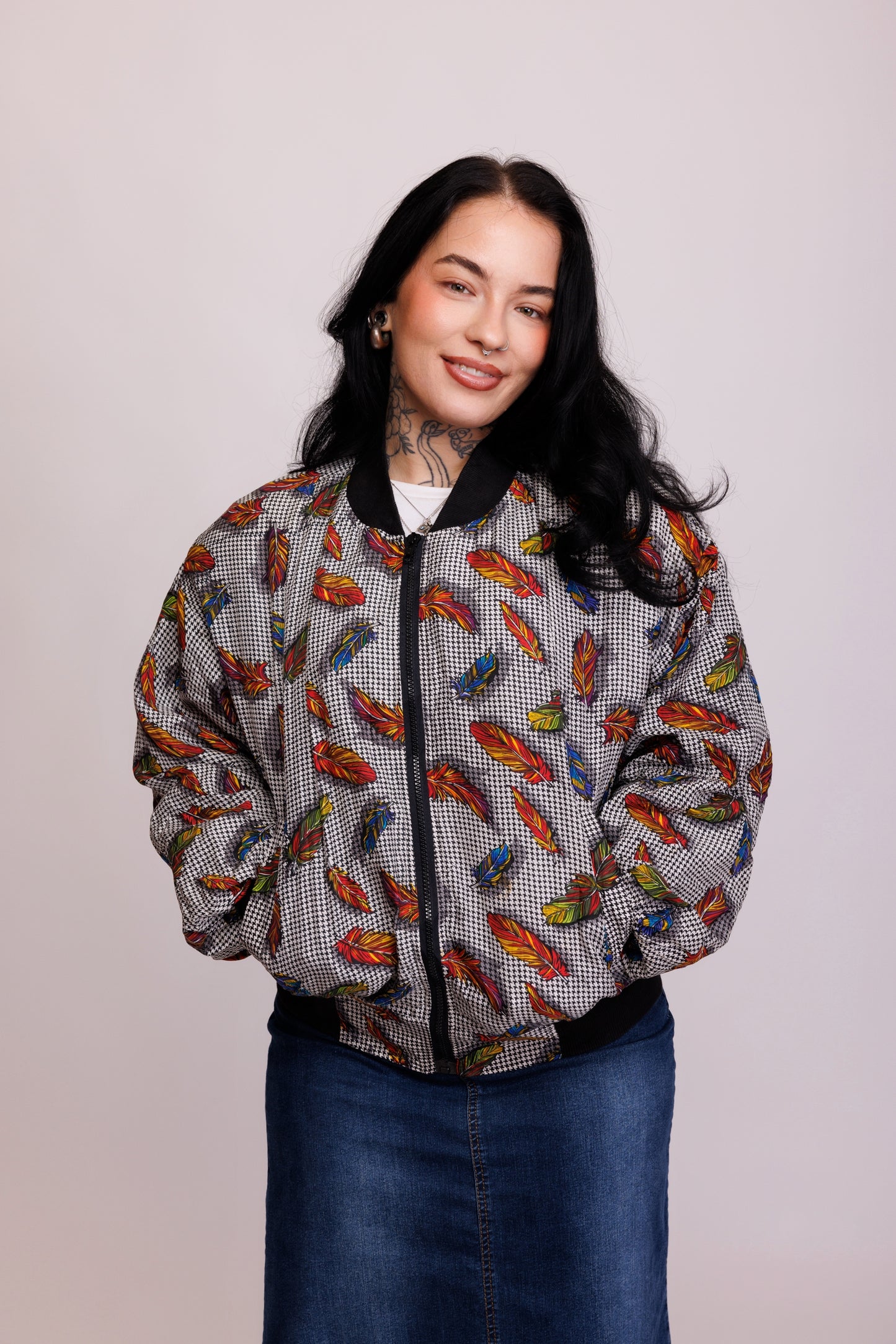 80's Gingham Feather Bomber M/L