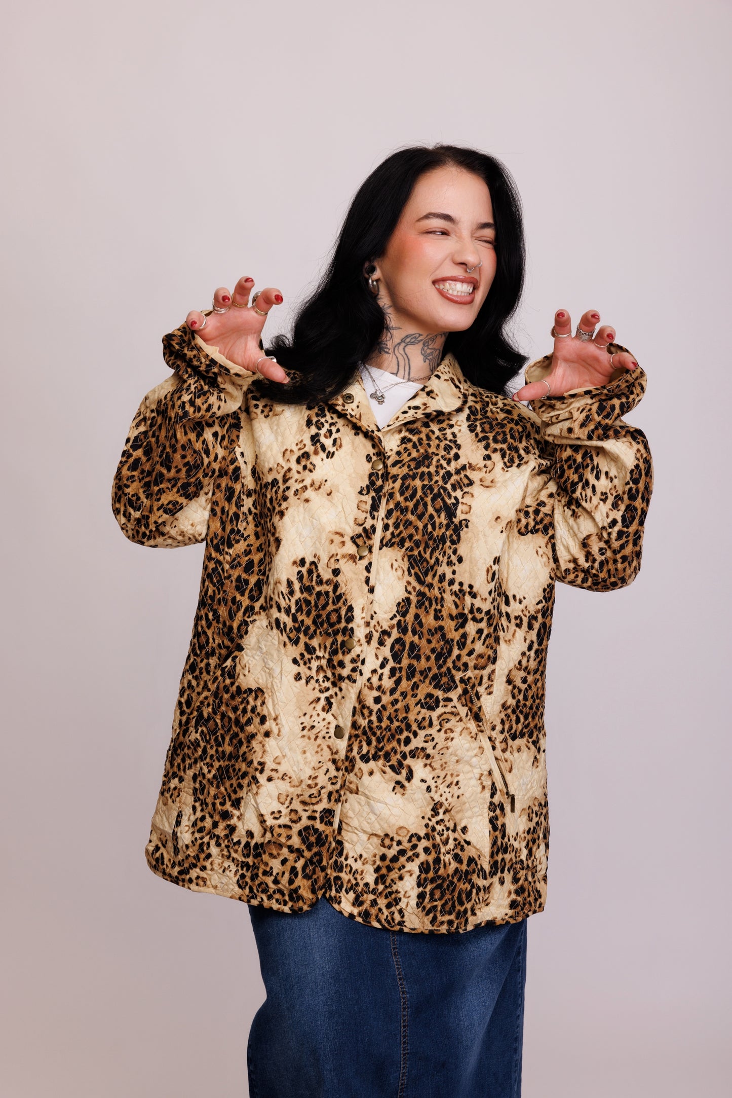 90's Quilted Leopard Jacket L