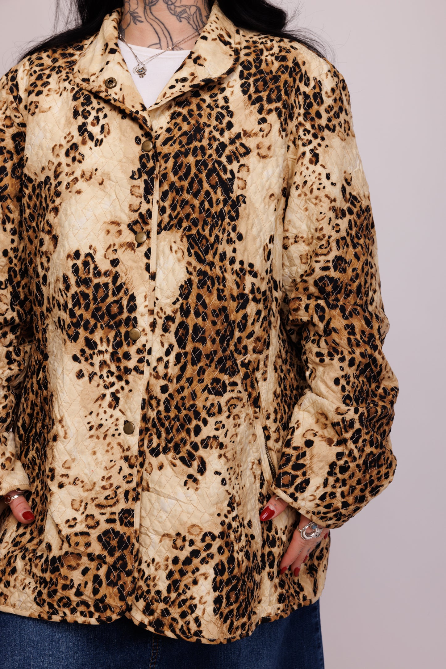 90's Quilted Leopard Jacket L