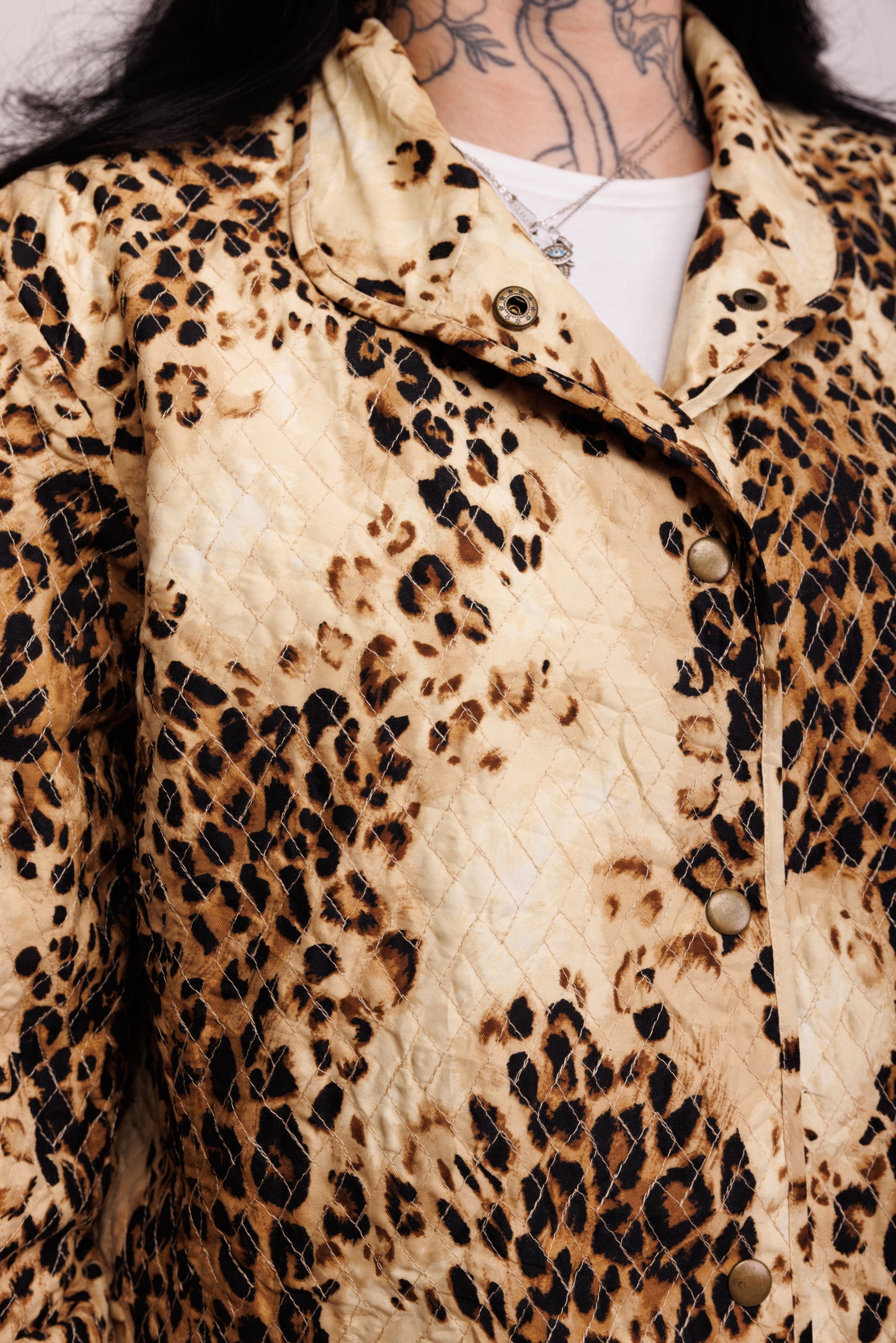 90's Quilted Leopard Jacket L