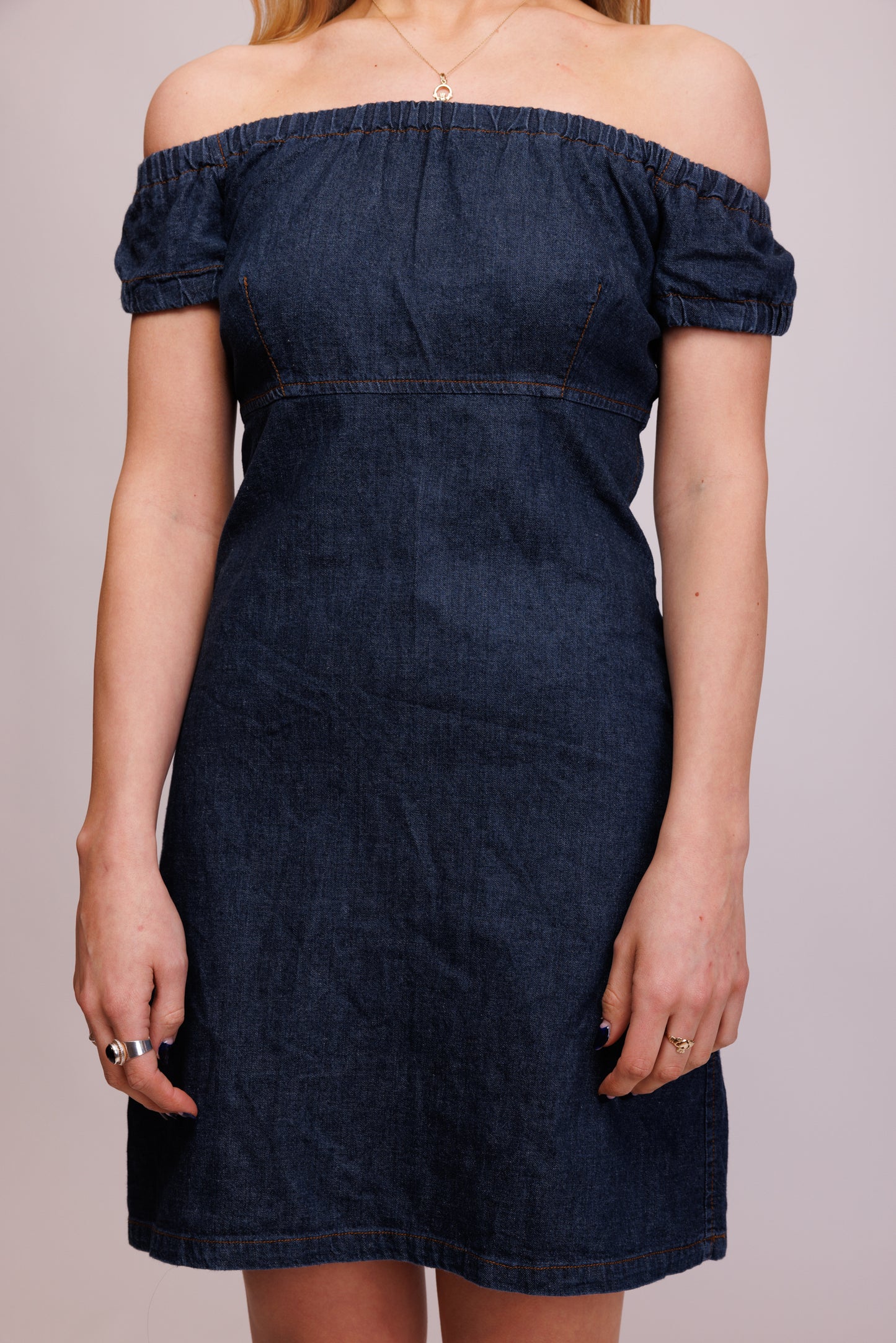 00's Denim Mini Off the shoulder Dress S