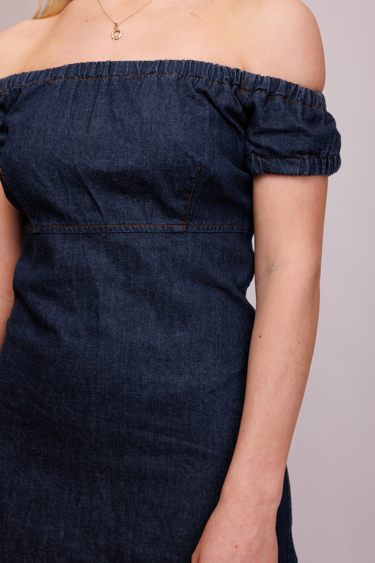 00's Denim Mini Off the shoulder Dress S