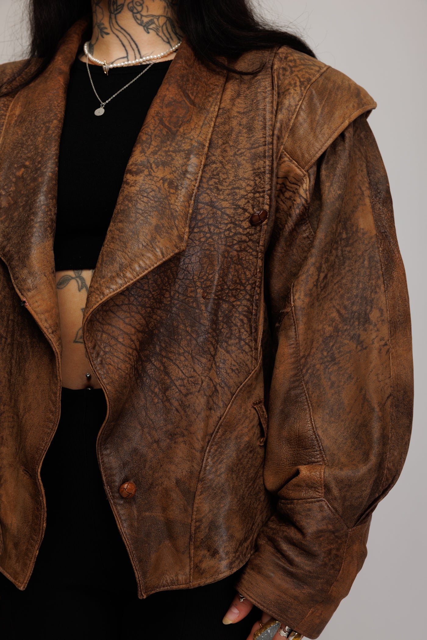 80's Distressed Leather Bomber Jacket M/L