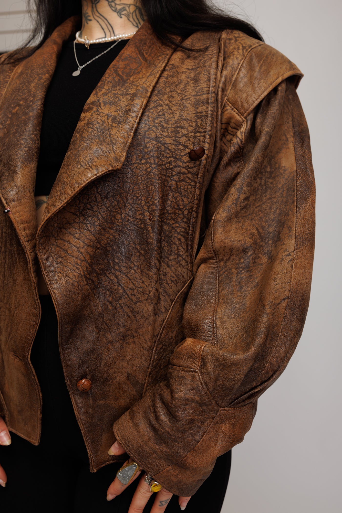 80's Distressed Leather Bomber Jacket M/L