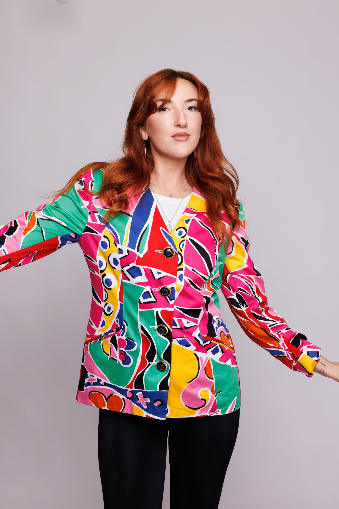 80's Colourful Cotton Blazer M