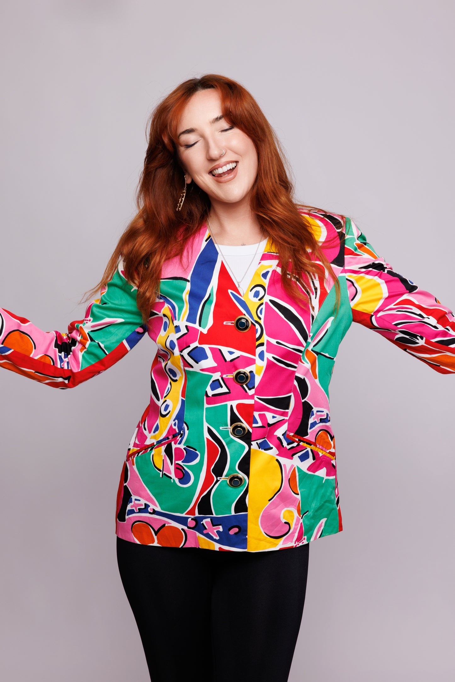 80's Colourful Cotton Blazer M