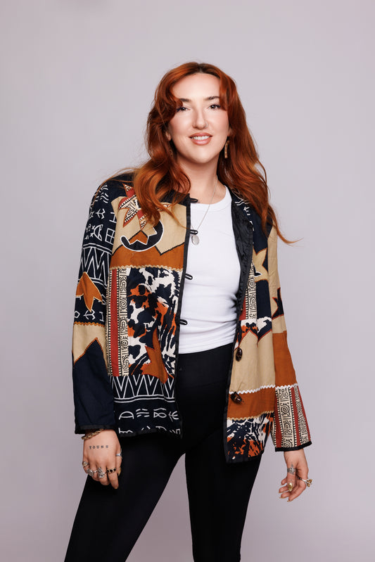 80's Printed Patterened Patchwork Jacket M