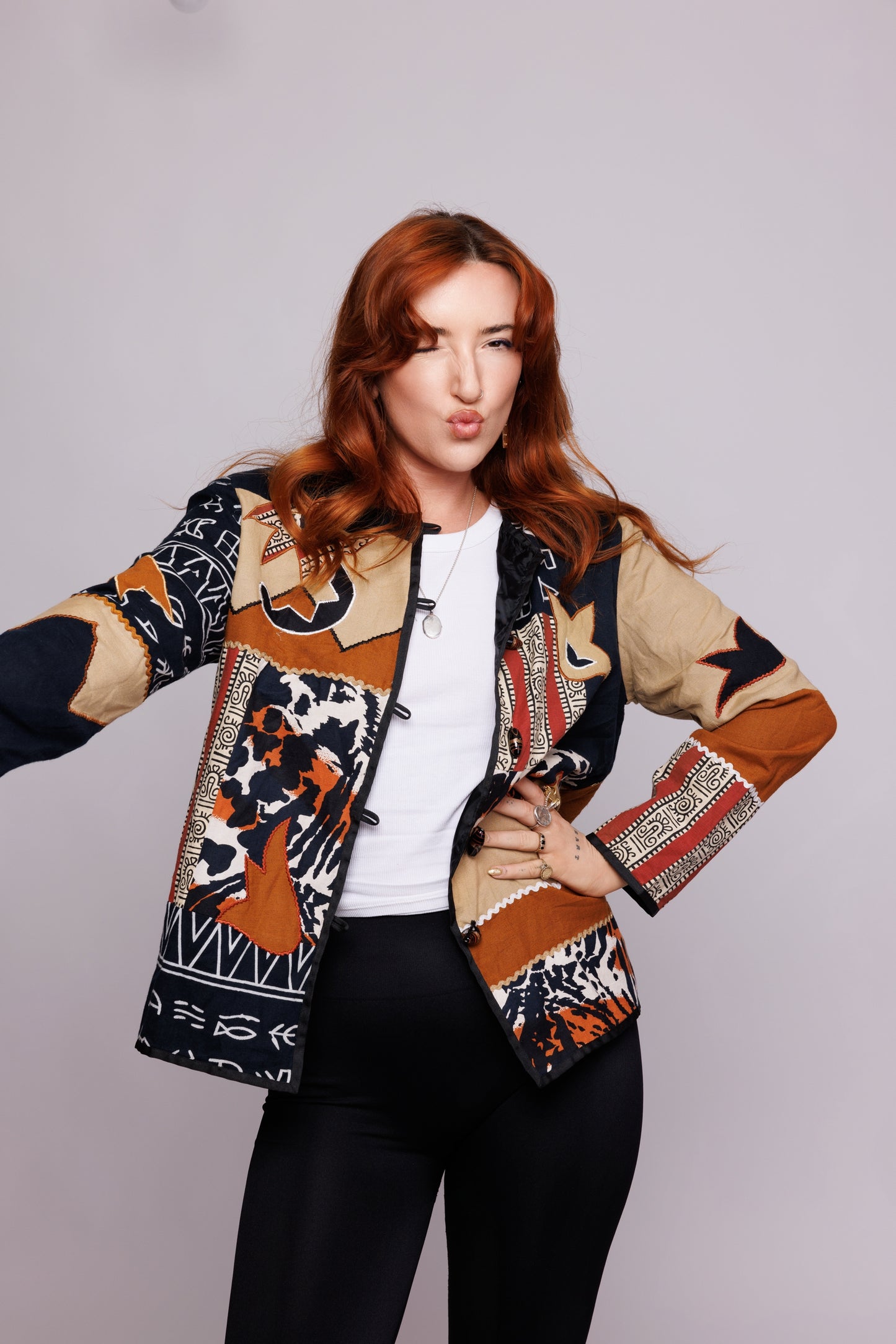 80's Printed Patterened Patchwork Jacket M