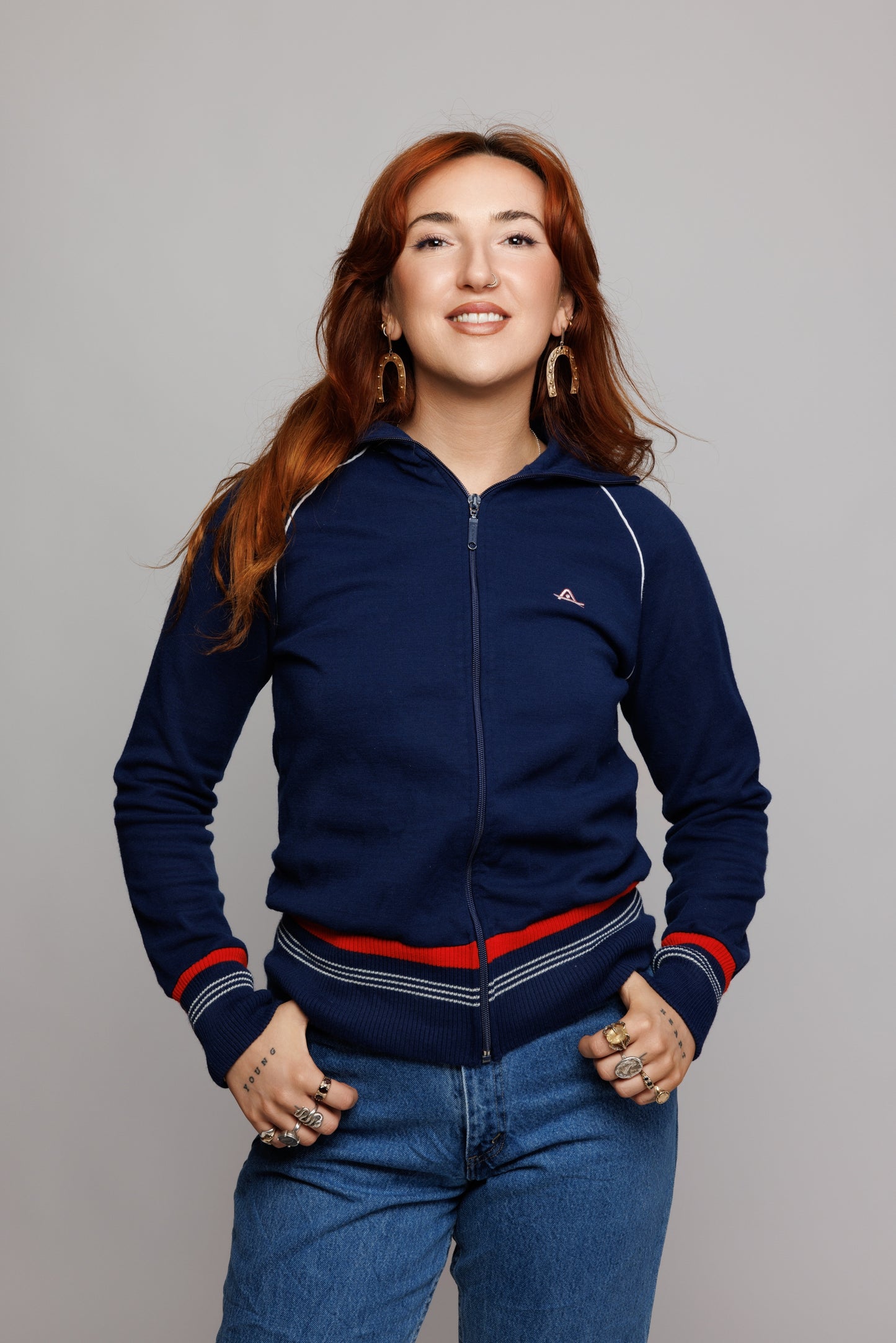 70's Navy Track Jacket S