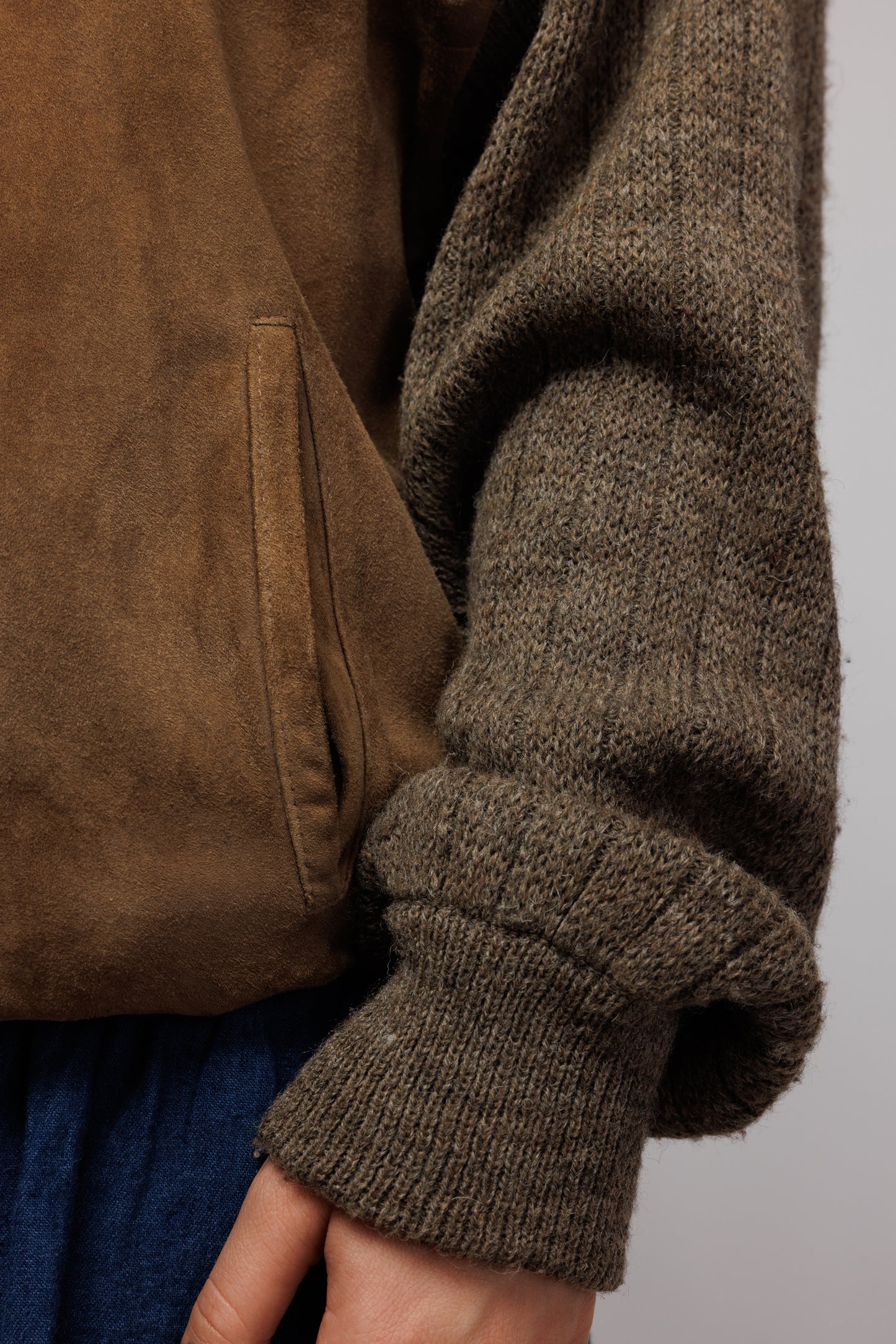 70's Suede Panelled Knit Jumper M/L