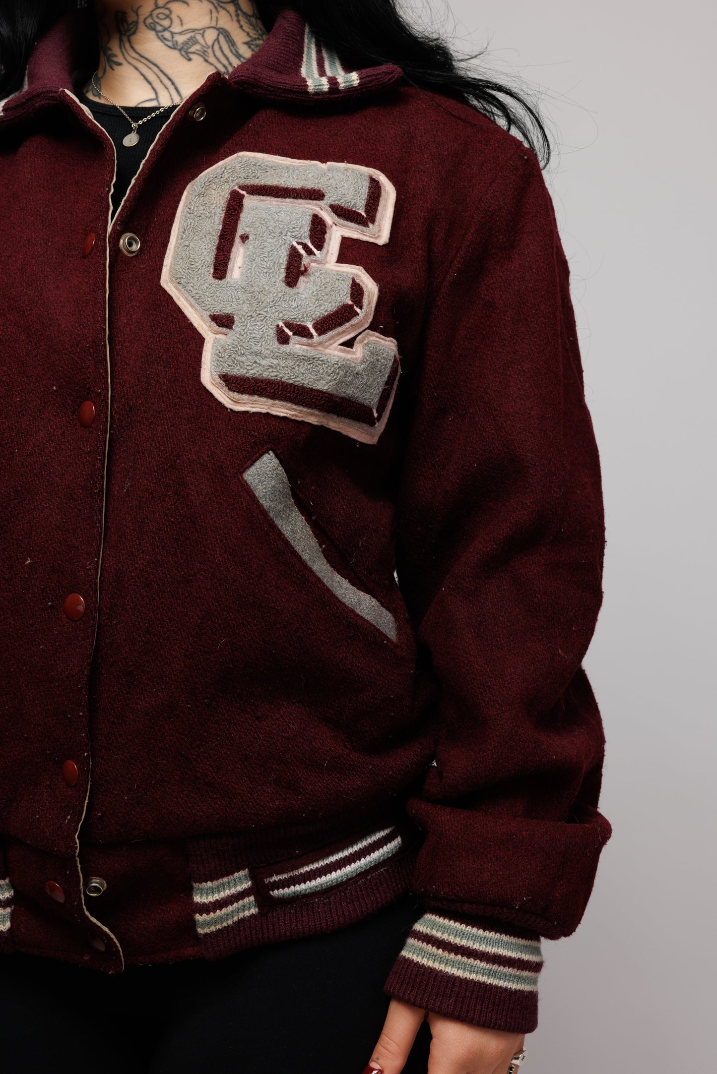 80's Burgandy Letterman Jacket M