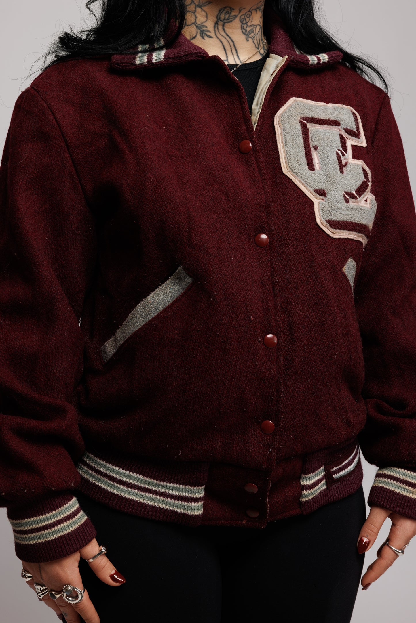 80's Burgandy Letterman Jacket M