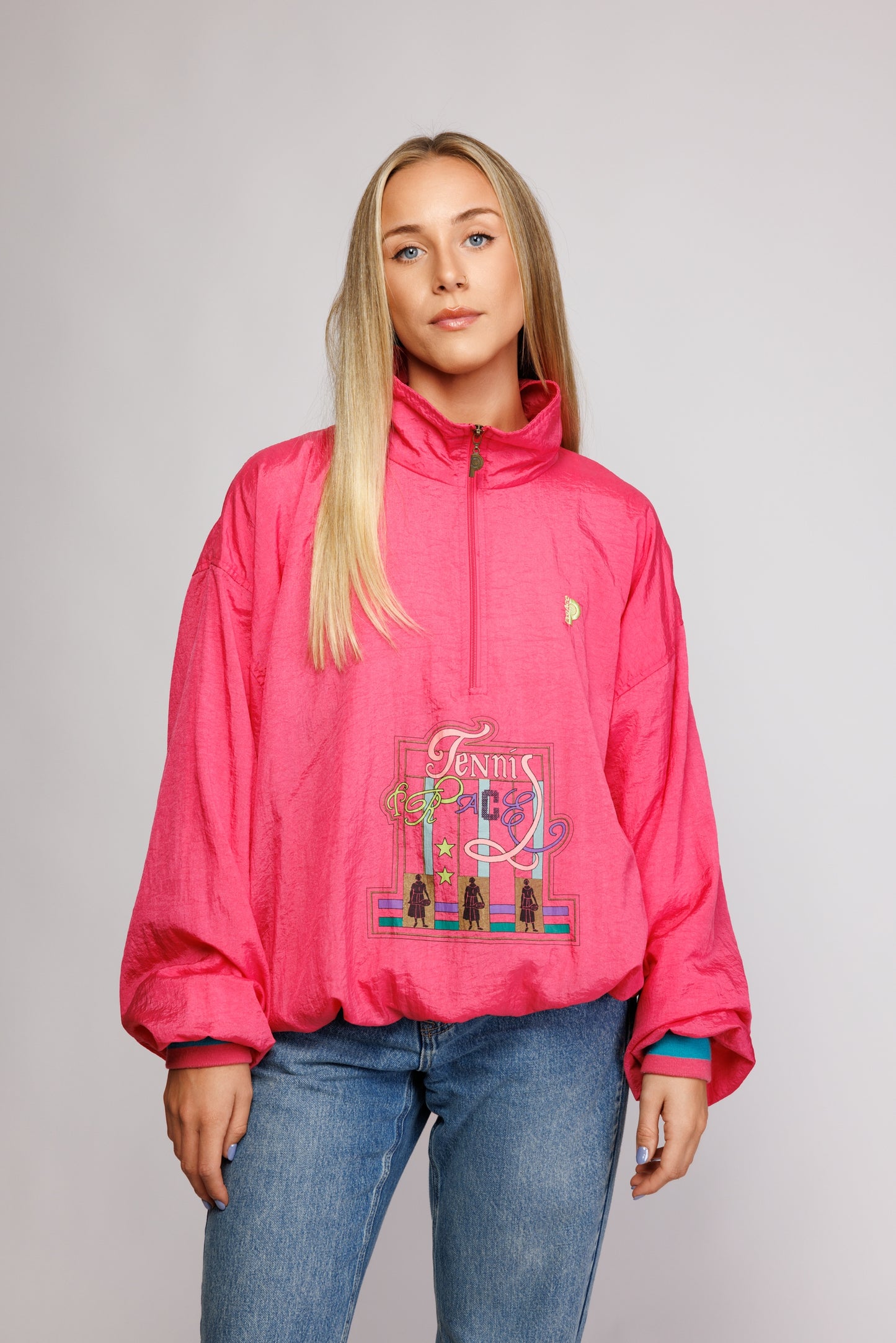 80's Pink Half Zip Jacket M/L