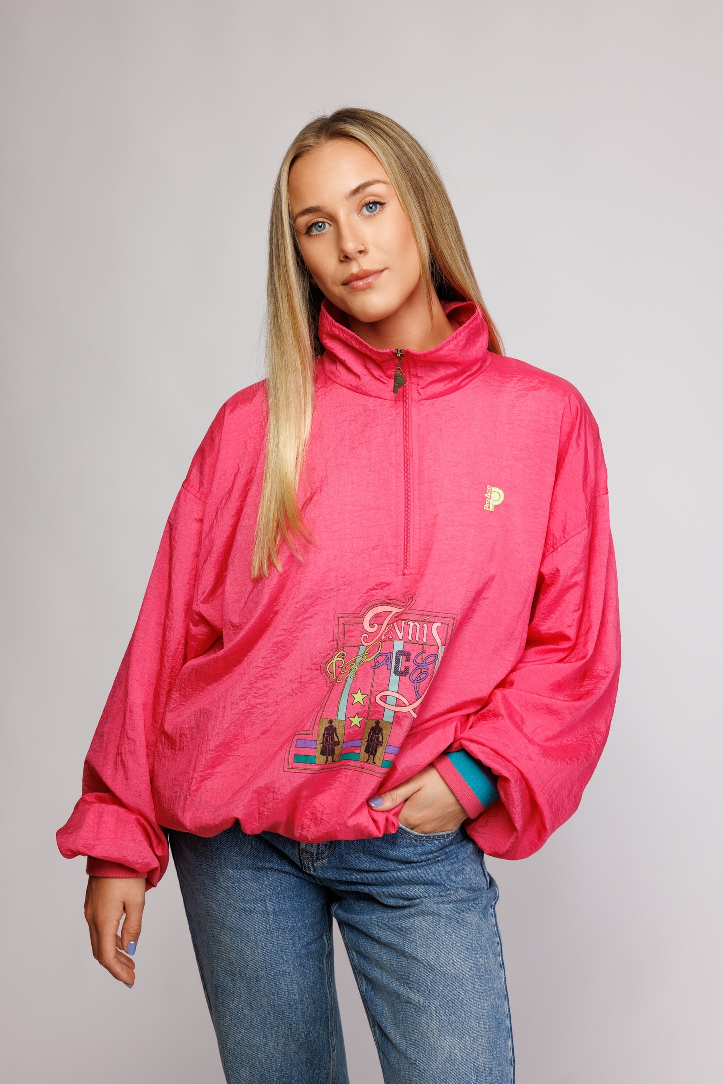 80's Pink Half Zip Jacket M/L