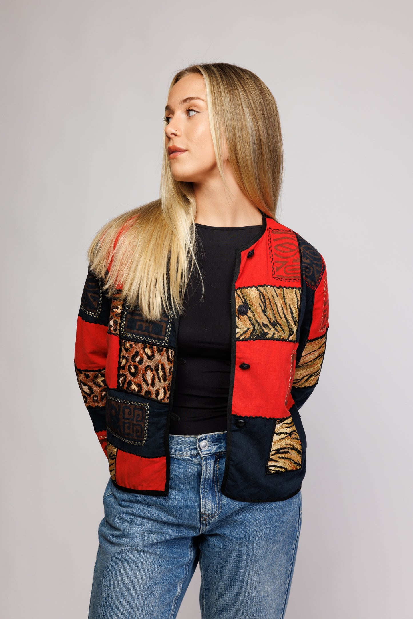 70's Patchwork Cropped Jacket S