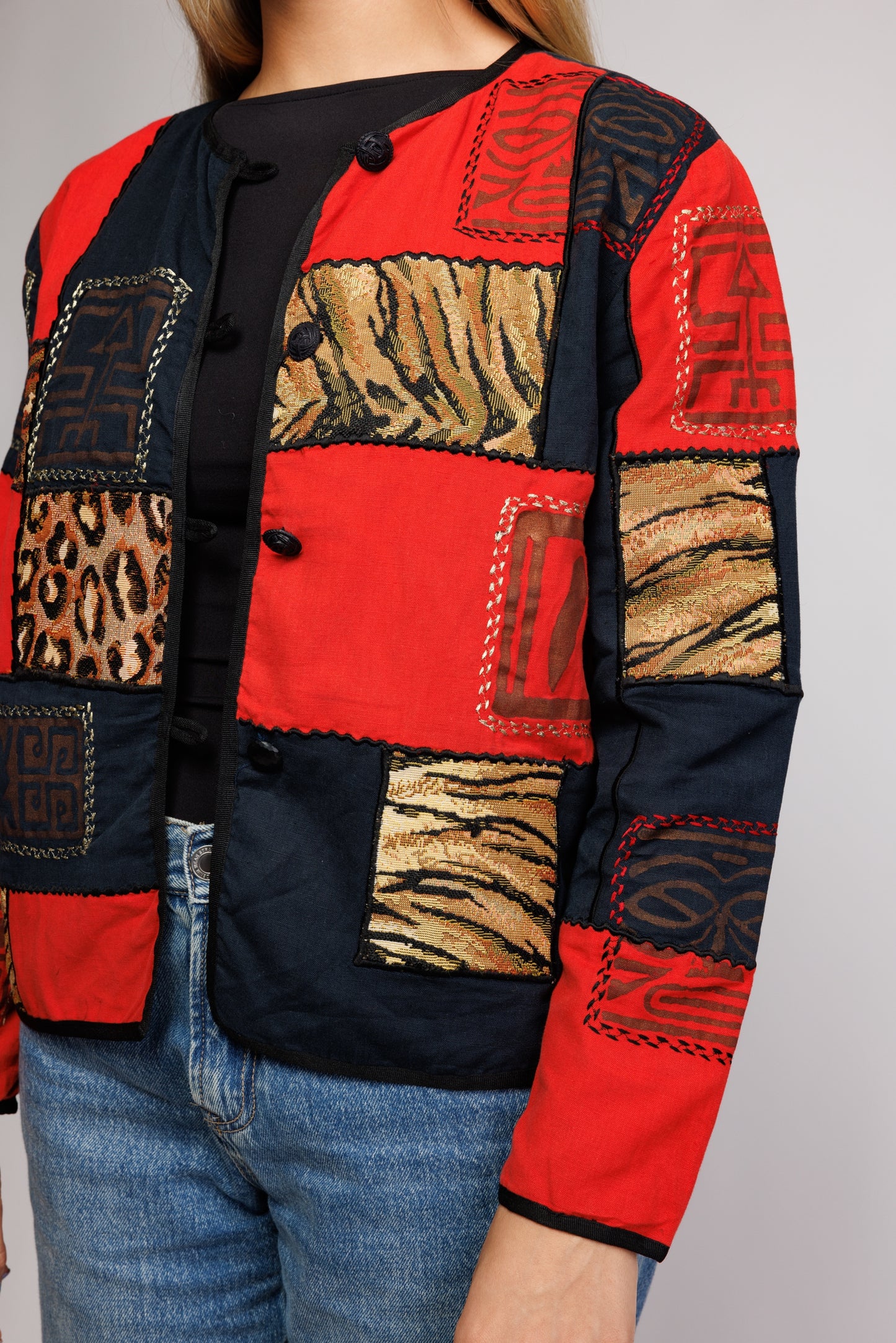 70's Patchwork Cropped Jacket S