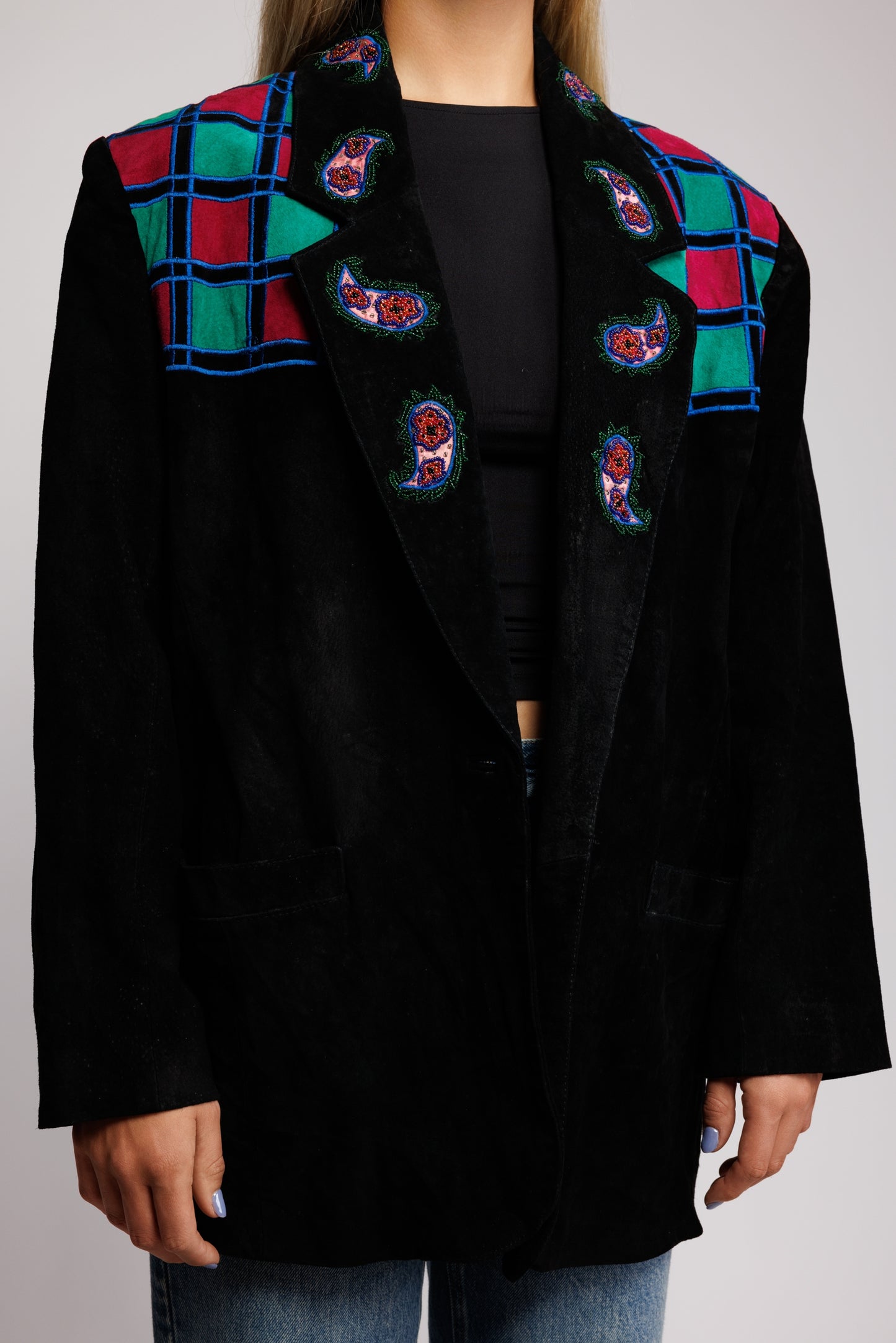 1970's Suede Colourful Panelled Blazer Jacket M